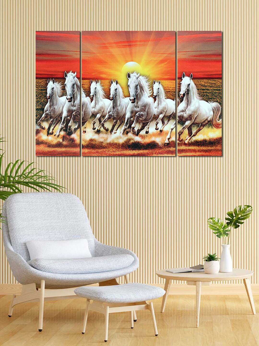 

Kuber Industries Home Orange & White 9 Pieces Running Horse Wall Arts