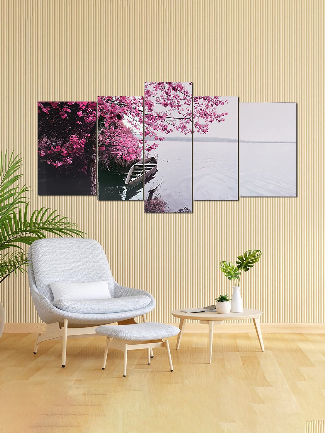 

Kuber Industries Pink 5 Pieces Flower Scenery Wall Paintings