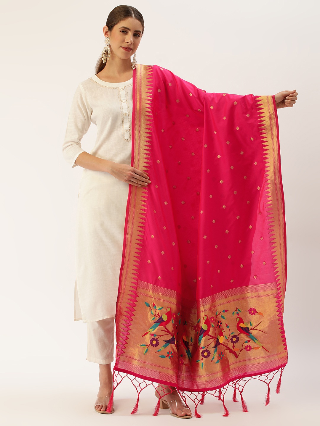 

LOOKNBOOK ART Woven Design Dupatta with Zari, Pink