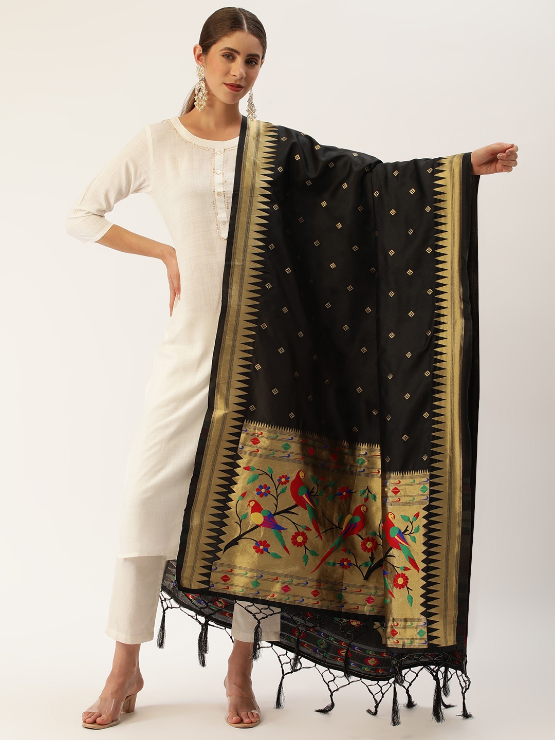 

LOOKNBOOK ART Woven Design Dupatta with Zari, Black