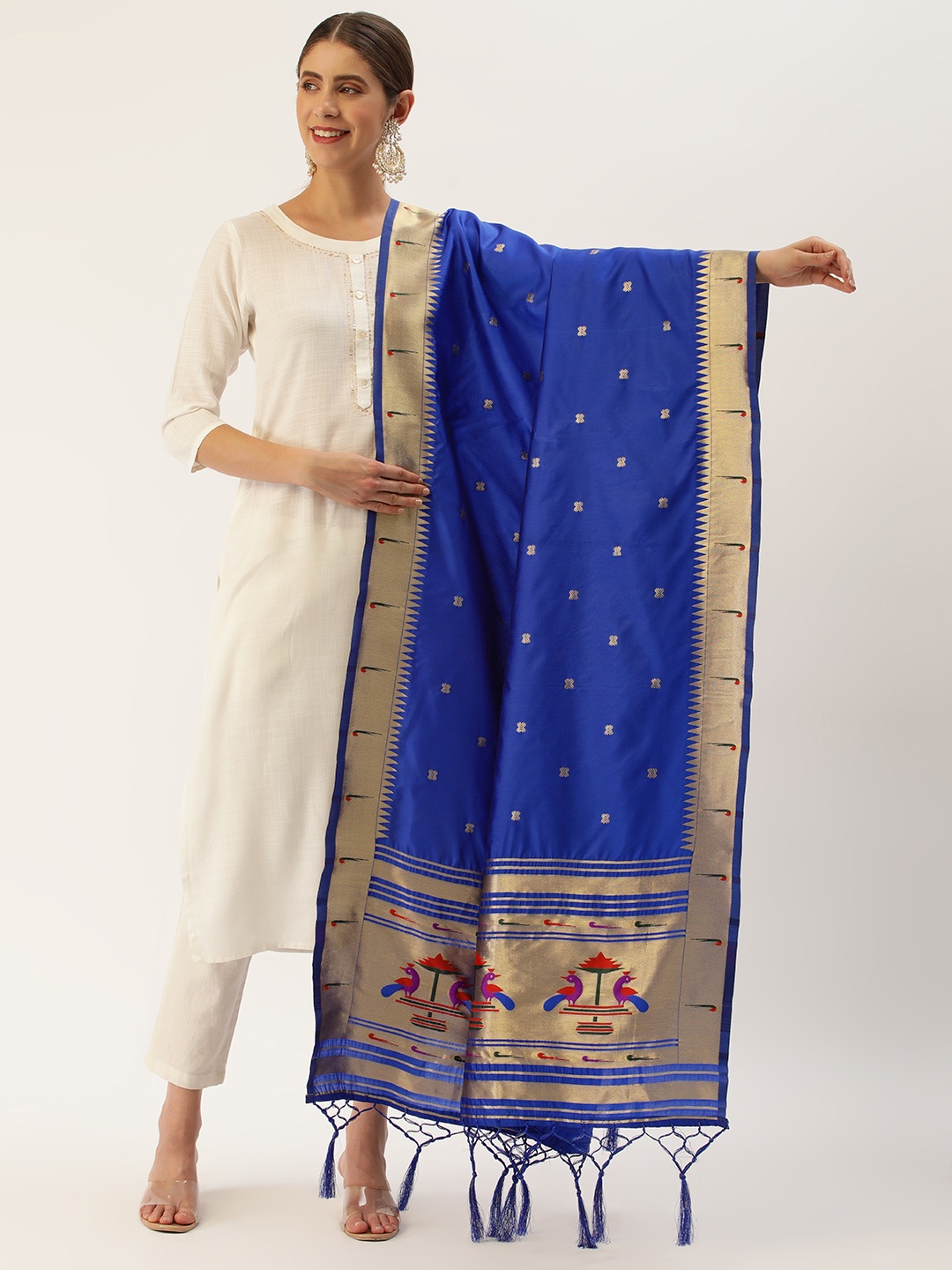 

LOOKNBOOK ART Woven Design Dupatta with Zari, Blue