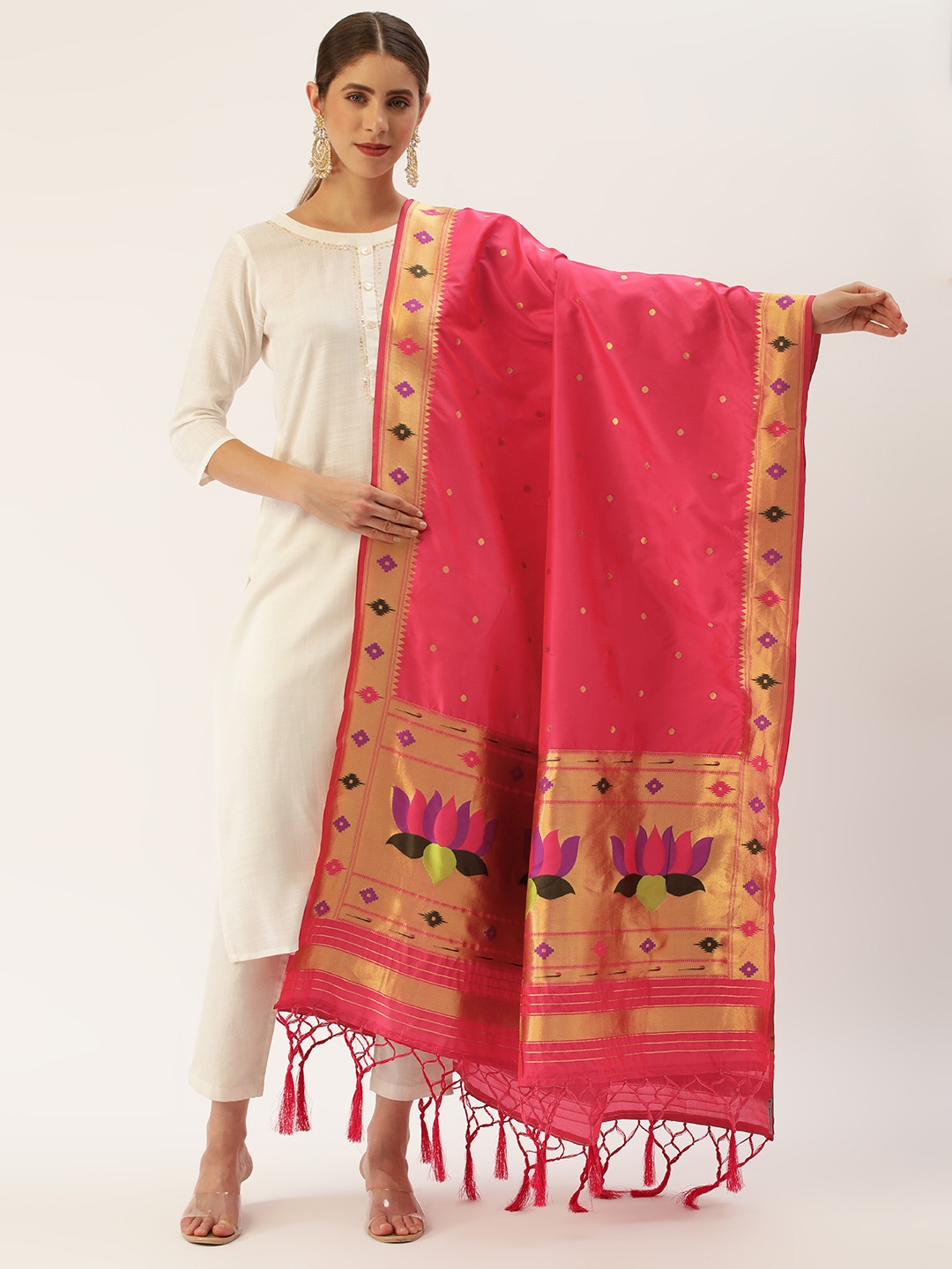

LOOKNBOOK ART Woven Design Dupatta with Zari, Pink