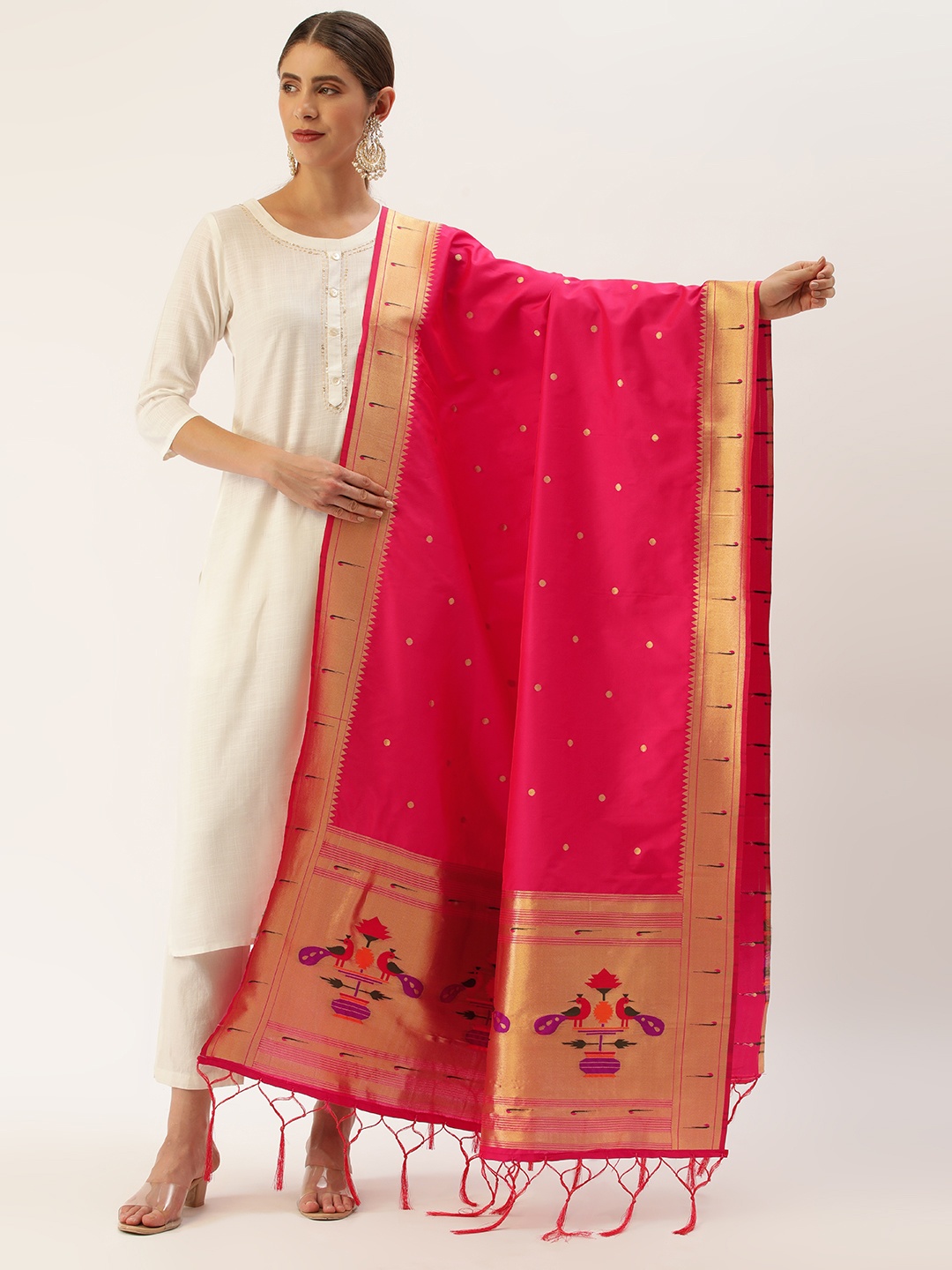 

LOOKNBOOK ART Woven Design Dupatta with Zari, Pink