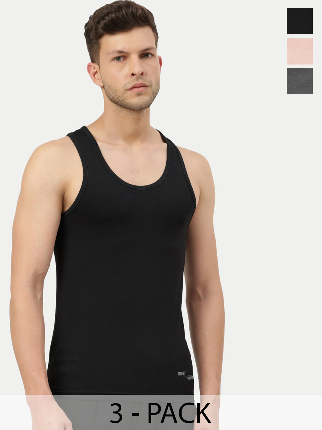 

FREECULTR Men Pack Of 3 Bamboo Cotton Innerwear Basic Vests, Black