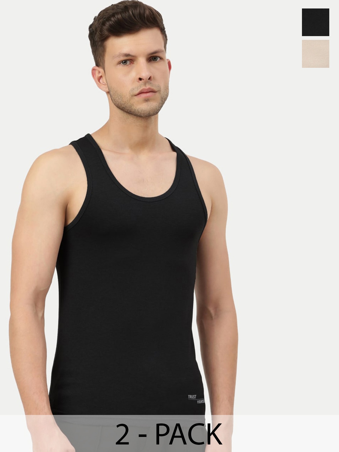 

FREECULTR Men Pack Of 2 Bamboo Cotton Innerwear Basic Vests, Black