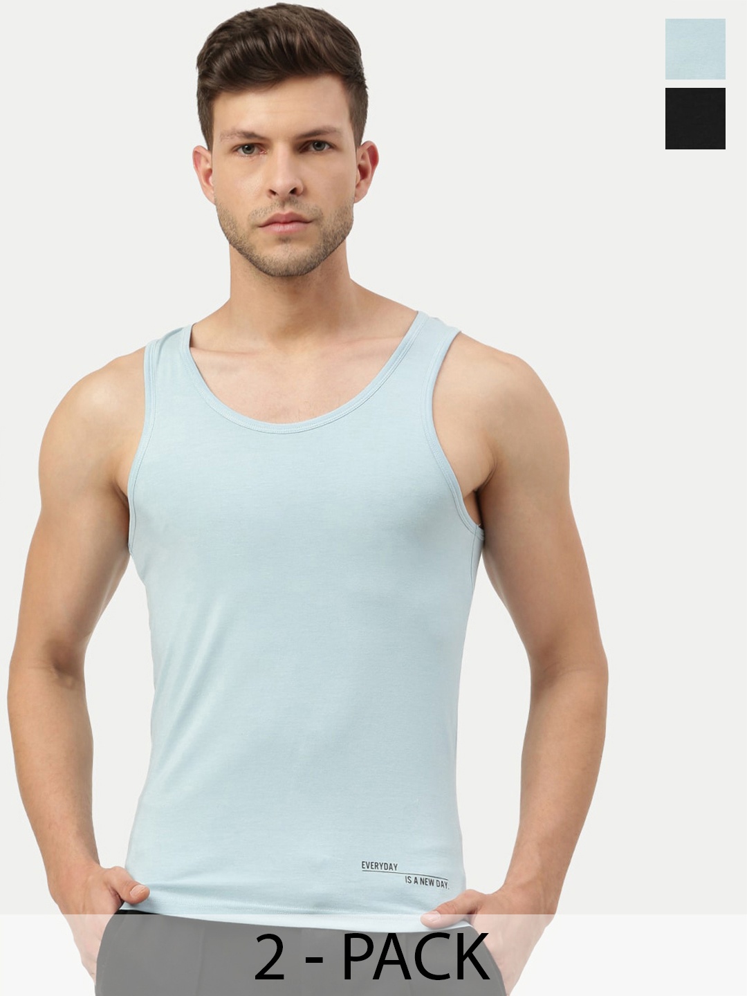 

FREECULTR Men Pack Of 2 Round Neck Bamboo Cotton Innerwear Vests, Blue