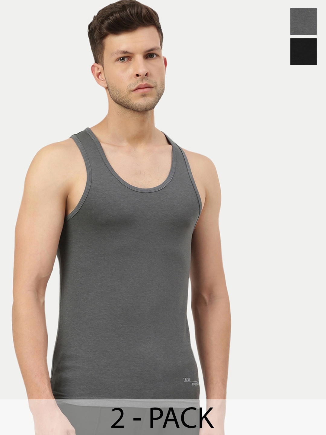 

FREECULTR Men Pack Of 2 Bamboo Cotton Innerwear Basic Vests, Black
