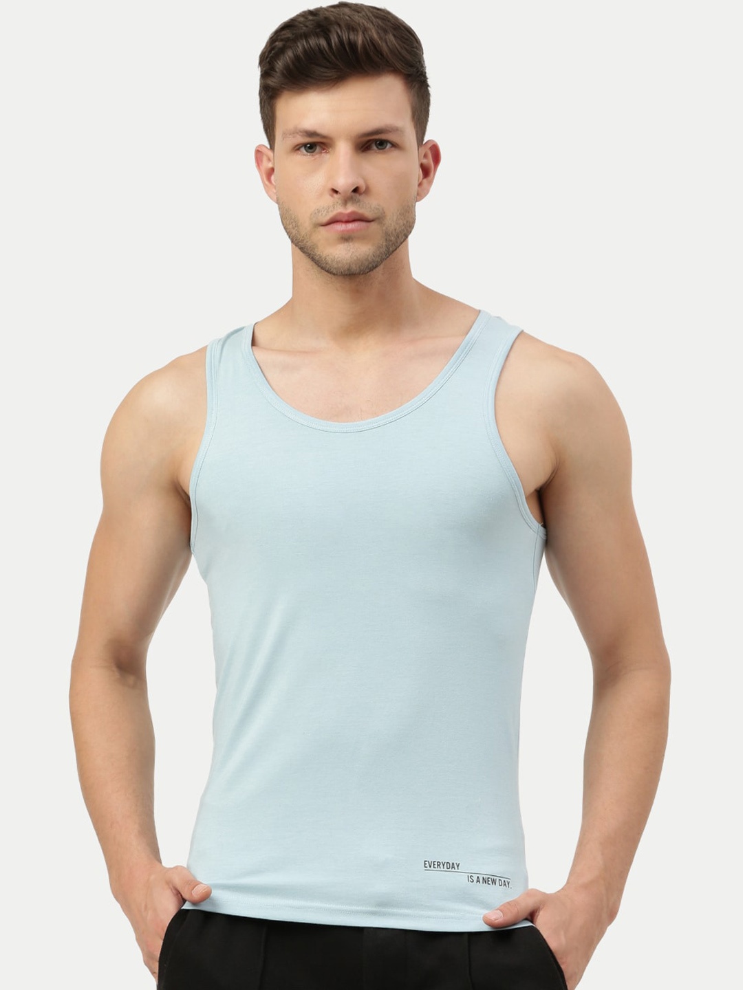 

FREECULTR Twin Skin Men Bamboo Cotton Innerwear Basic Vest, Blue