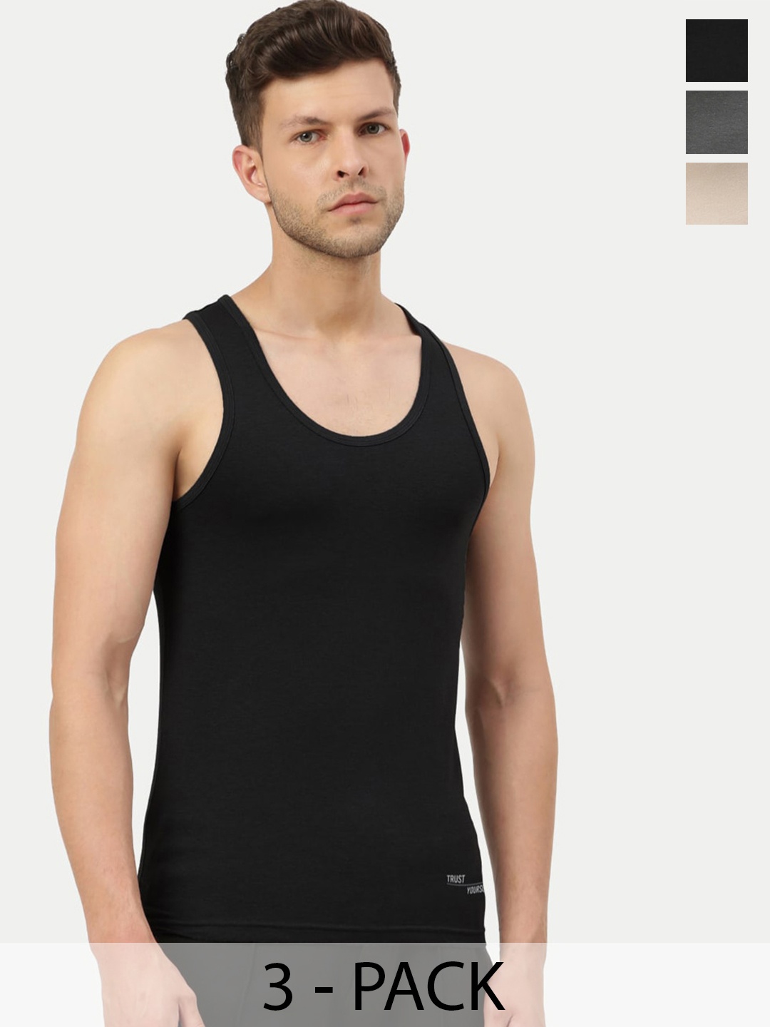

FREECULTR Pack Of 3 Bamboo Cotton Innerwear Basic Vests, Blue