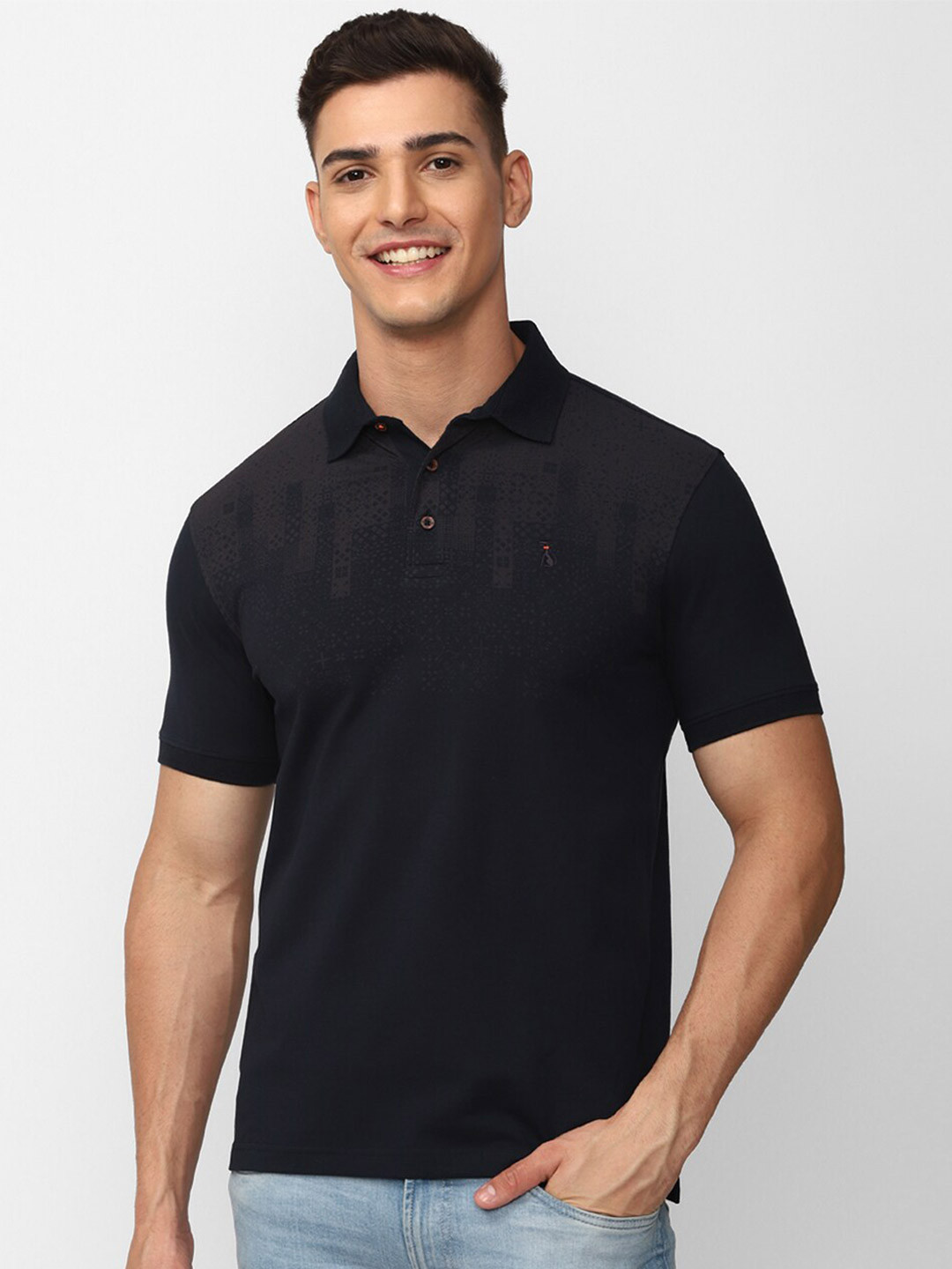 

SIMON CARTER LONDON Graphic Printed Polo Collar Slim Fit Casual T-Shirt, Black