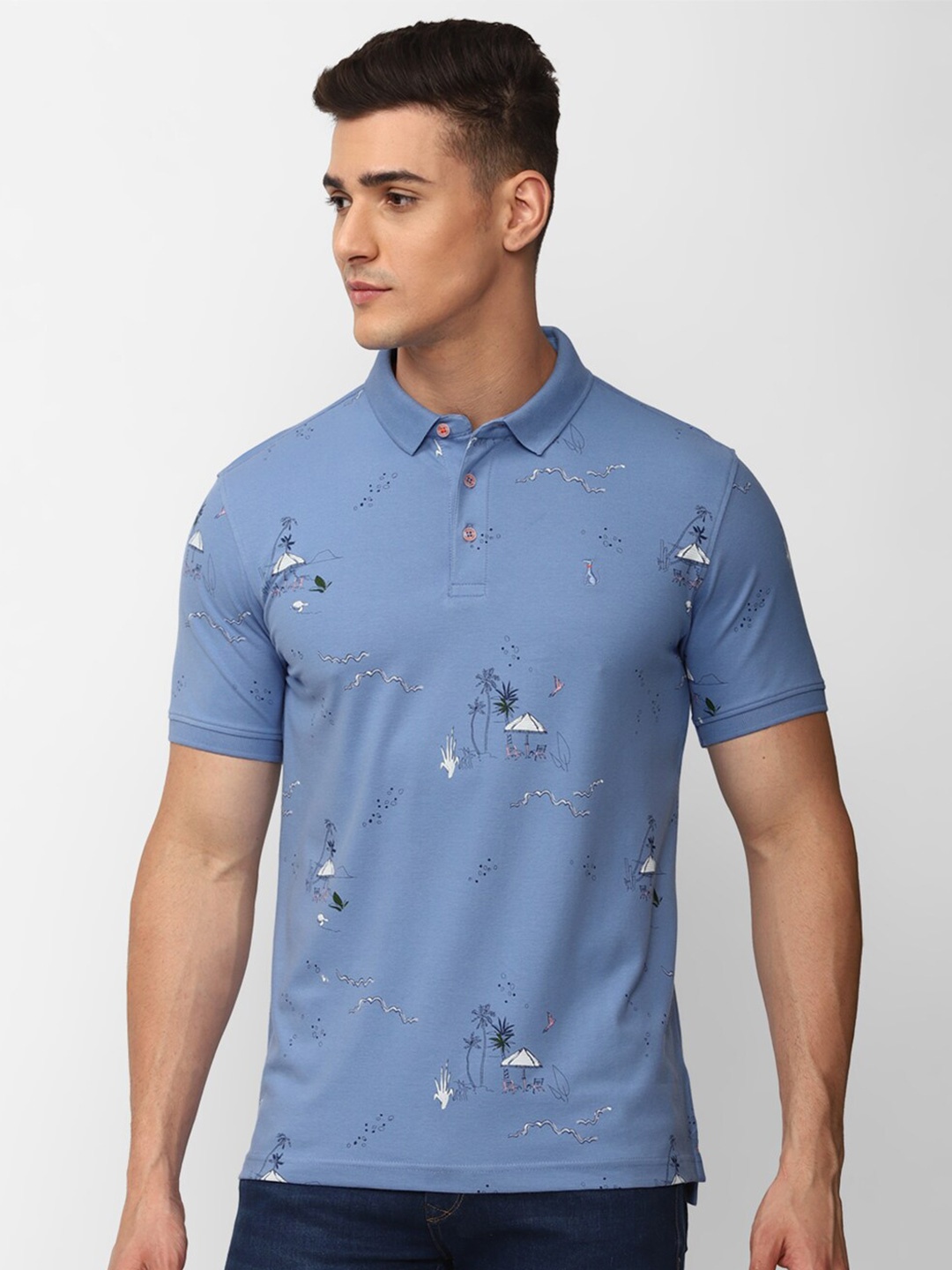 

SIMON CARTER LONDON Conversational Printed Polo Collar Slim Fit T-shirt, Blue