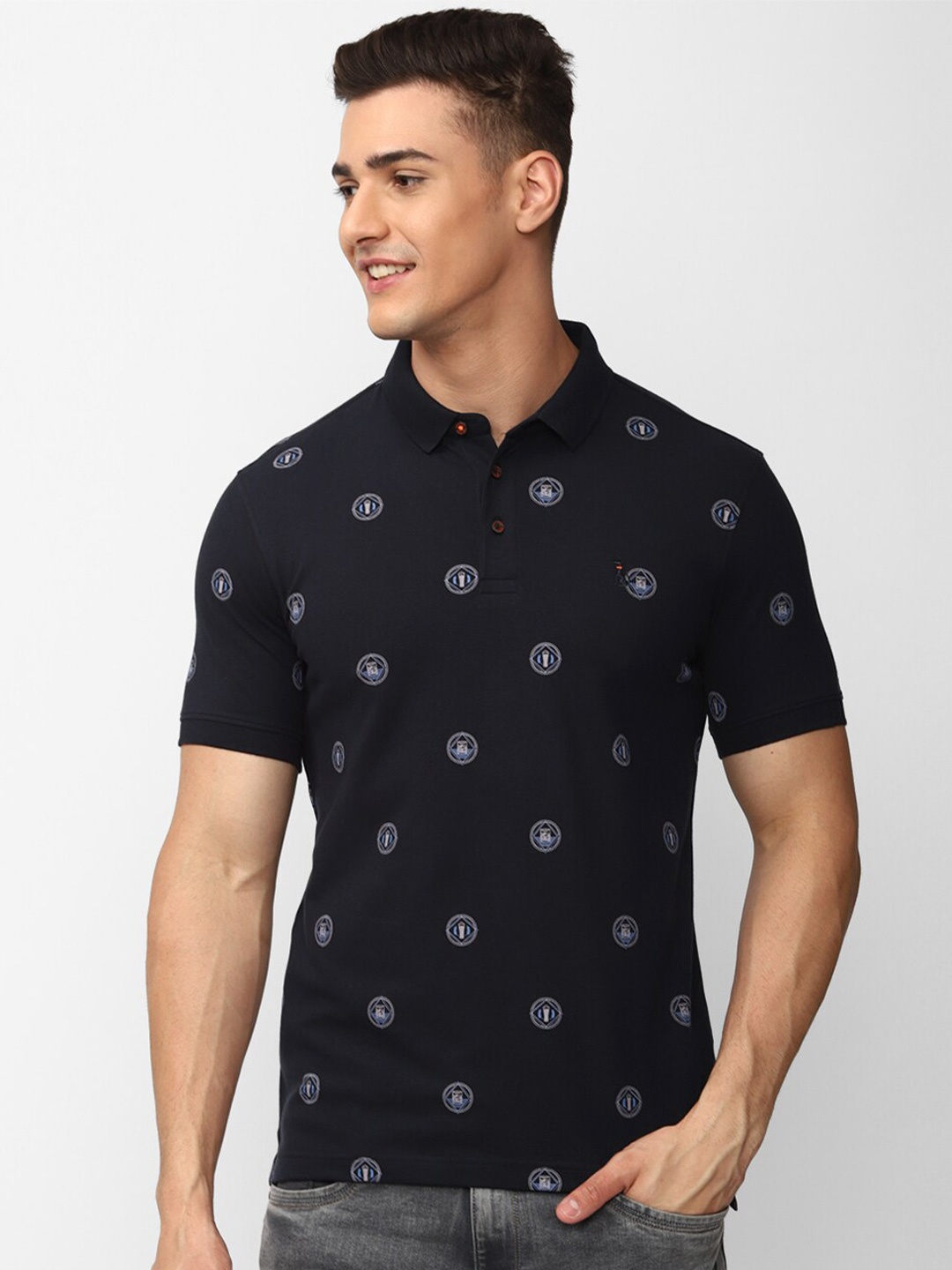 

SIMON CARTER LONDON Conversational Printed Polo Collar Slim Fit T-shirt, Navy blue