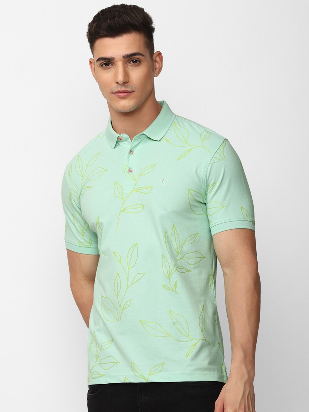 

SIMON CARTER LONDON Tropical Printed Polo Collar Slim Fit T-shirt, Green