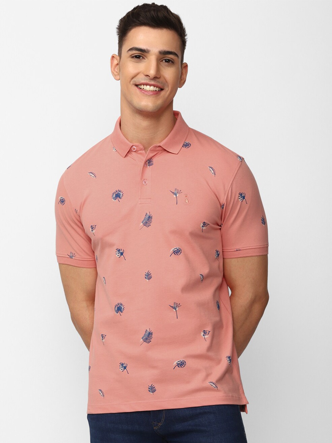 

SIMON CARTER LONDON Conversational Printed Polo Collar Slim Fit T-shirt, Peach