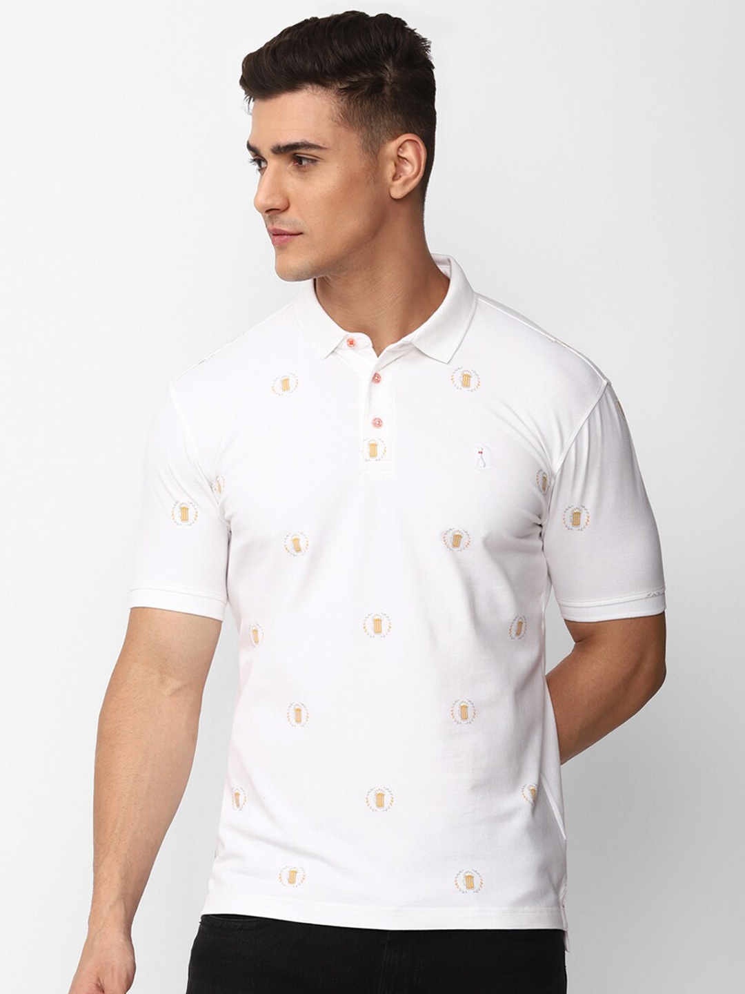

SIMON CARTER LONDON Conversational Printed Polo Collar Slim Fit Cotton T-shirt, White