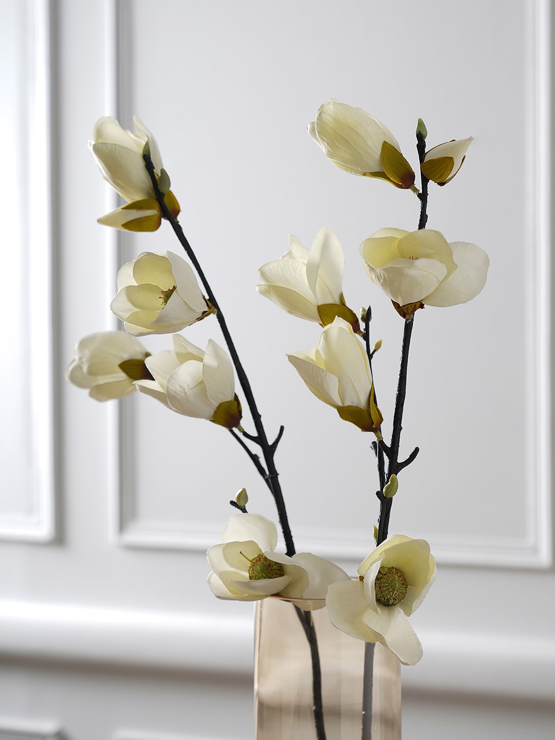 

Pure Home and Living White & Black 2 Pieces Magnolia Faux Artificial Flowers