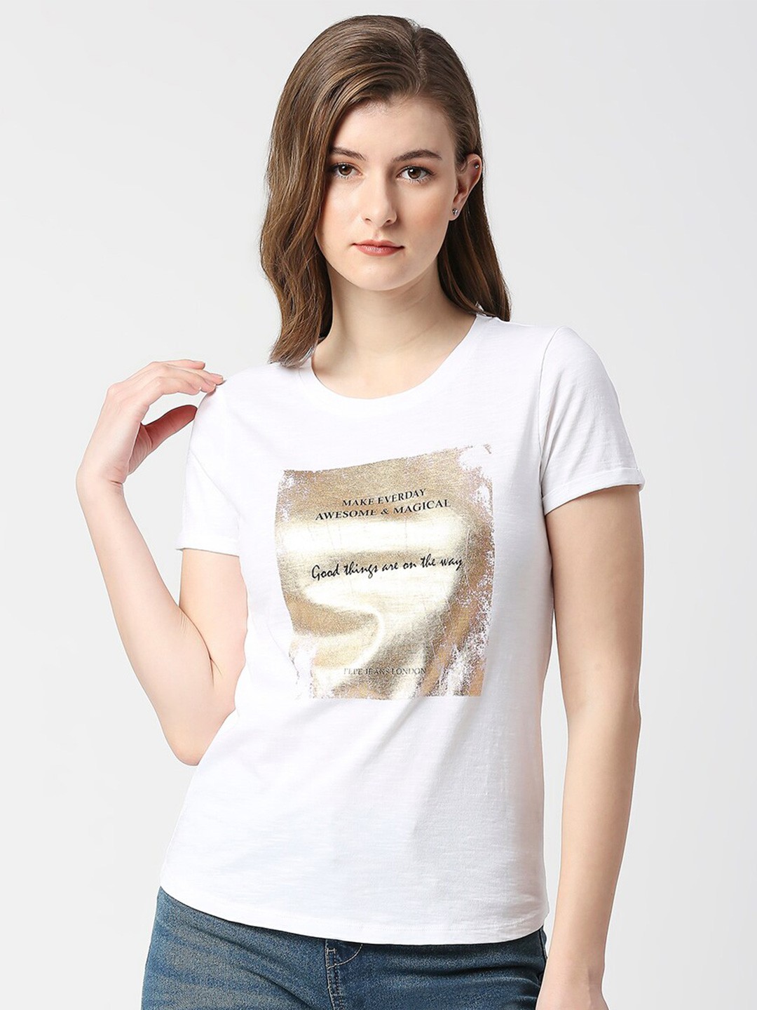 

Pepe Jeans Typography Printed Pure Cotton T-shirt, White