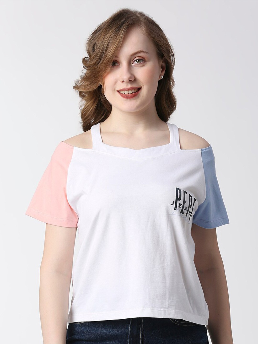 

Pepe Jeans Halter Neck Pure Cotton T-shirt, White
