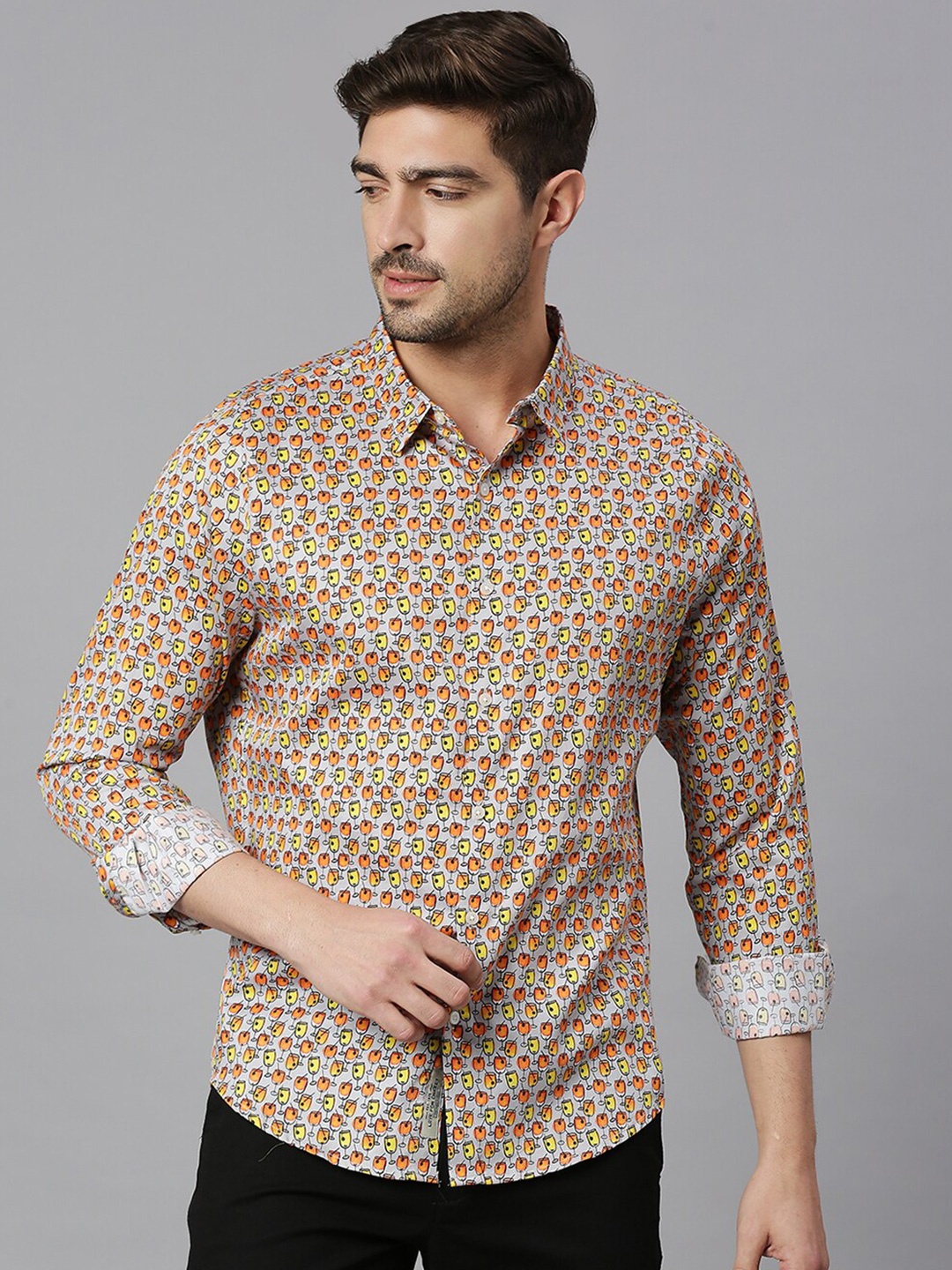 

Thomas Scott Classic Slim Fit Conversational Printed Pure Cotton Casual Shirt, Grey