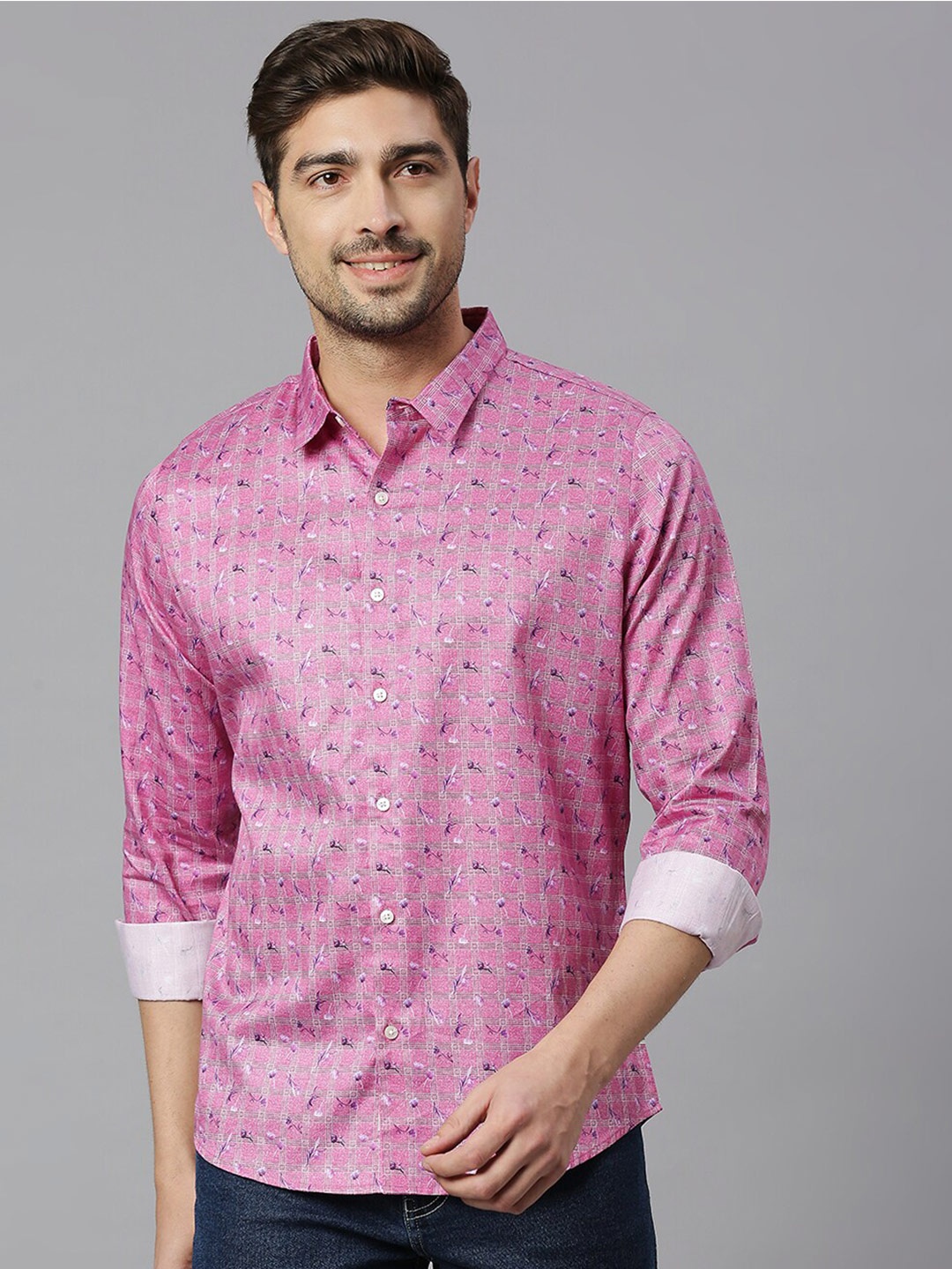 

Thomas Scott Classic Slim Fit Floral Printed Pure Cotton Casual Shirt, Pink