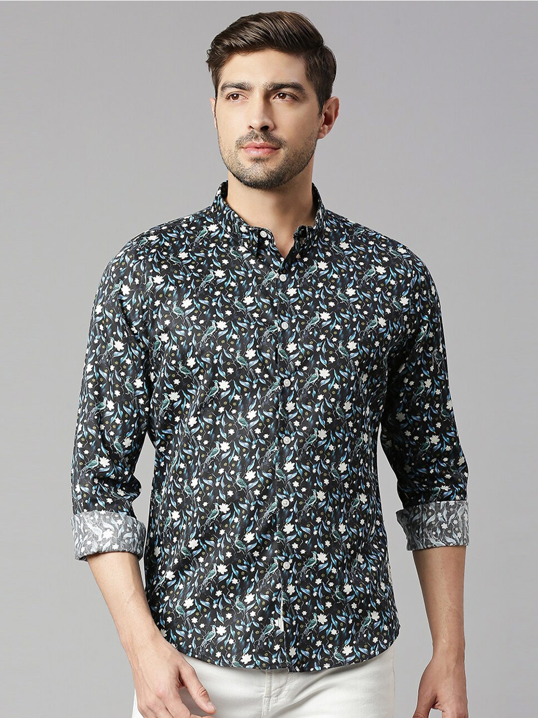 

Thomas Scott Classic Slim Fit Floral Printed Casual Pure Cotton Shirt, Black