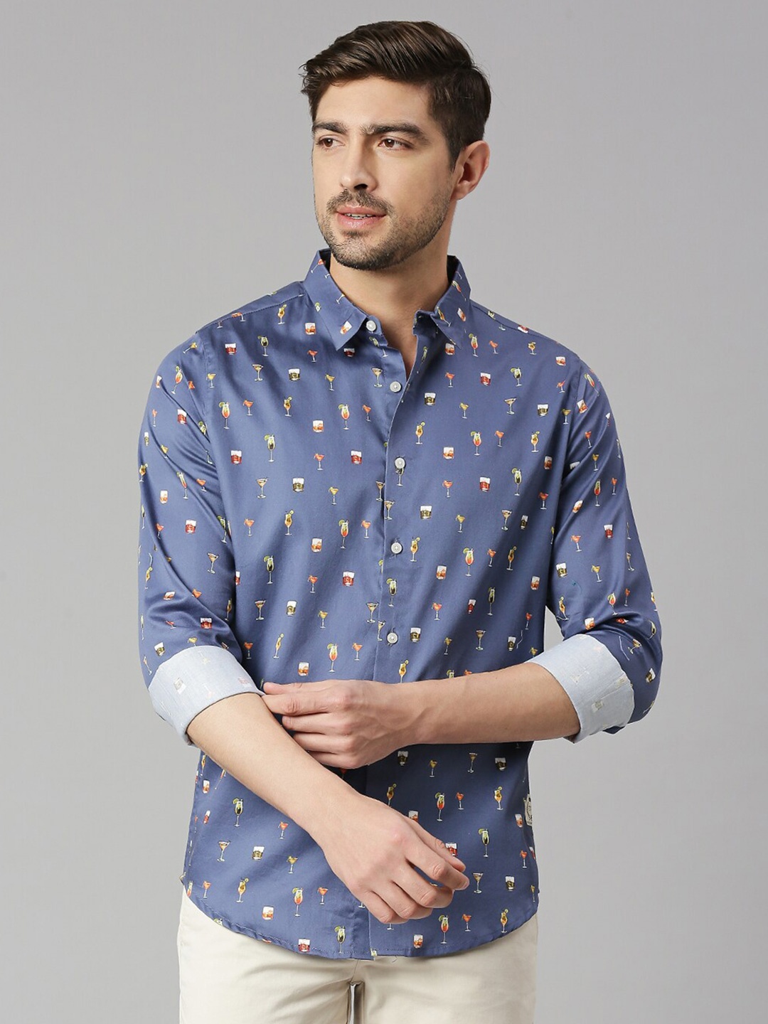 

Thomas Scott Classic Slim Fit Conversational Printed Casual Pure Cotton Shirt, Blue