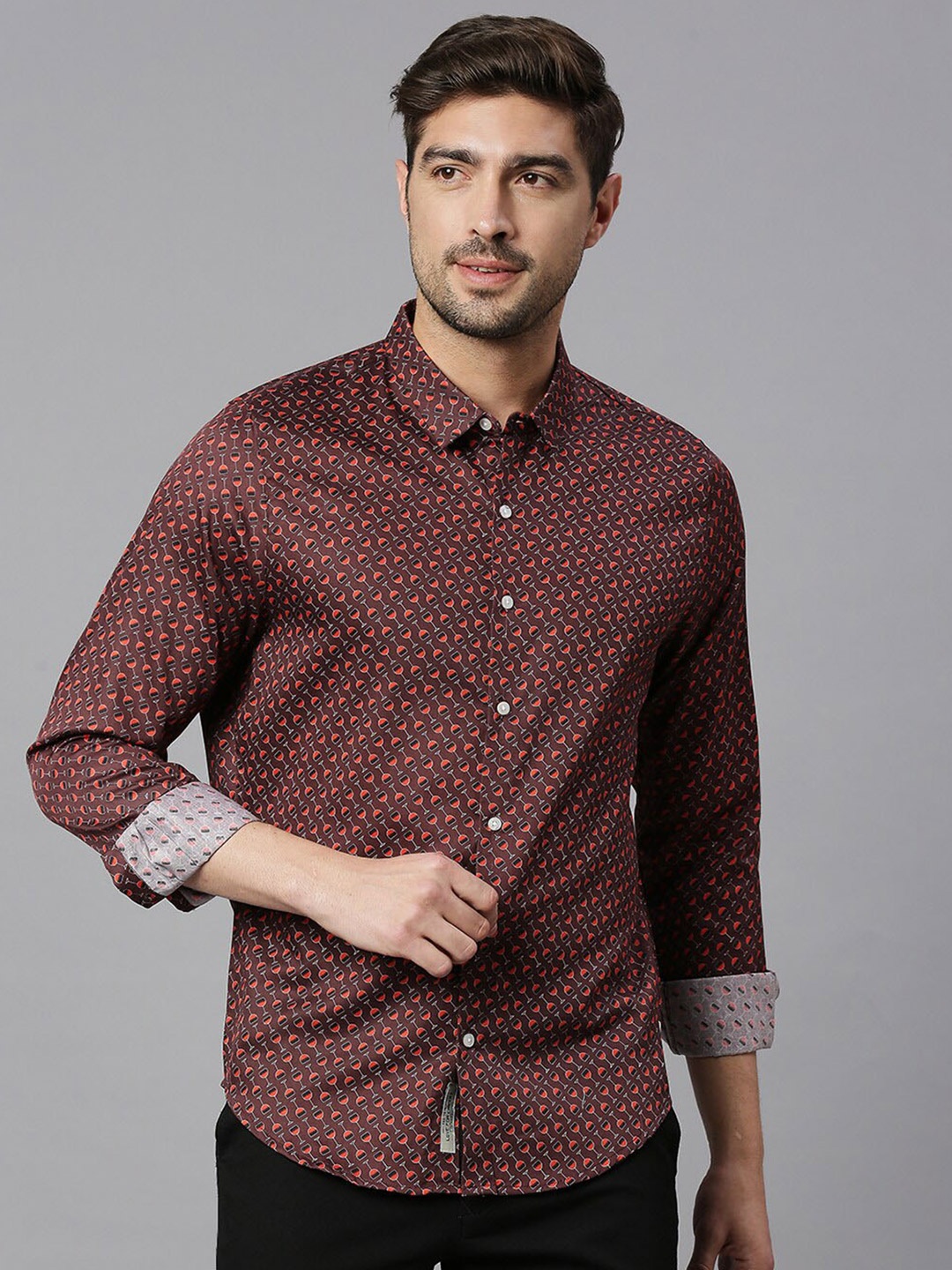 

Thomas Scott Classic Slim Fit Conversational Printed Pure Cotton Casual Shirt, Burgundy