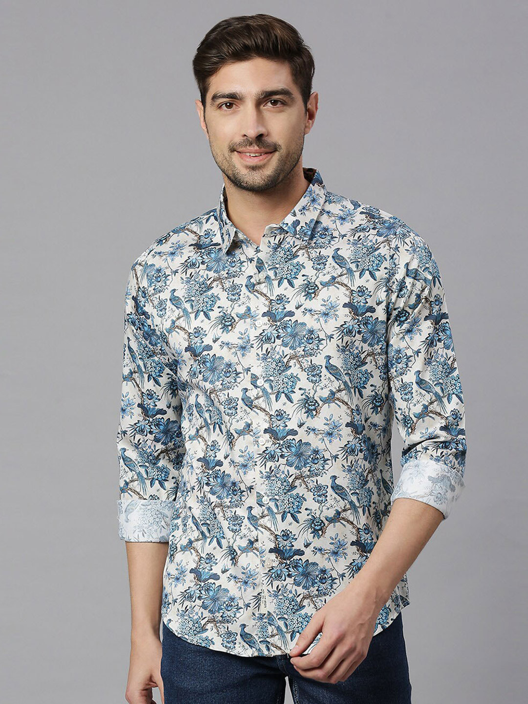 

Thomas Scott Classic Slim Fit Floral Printed Casual Pure Cotton Shirt, Off white