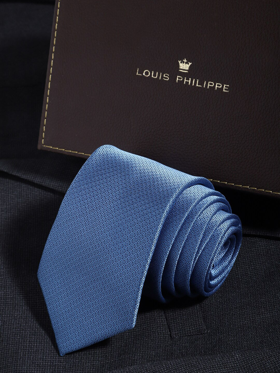

Louis Philippe Men Woven Design Skinny Tie, Blue