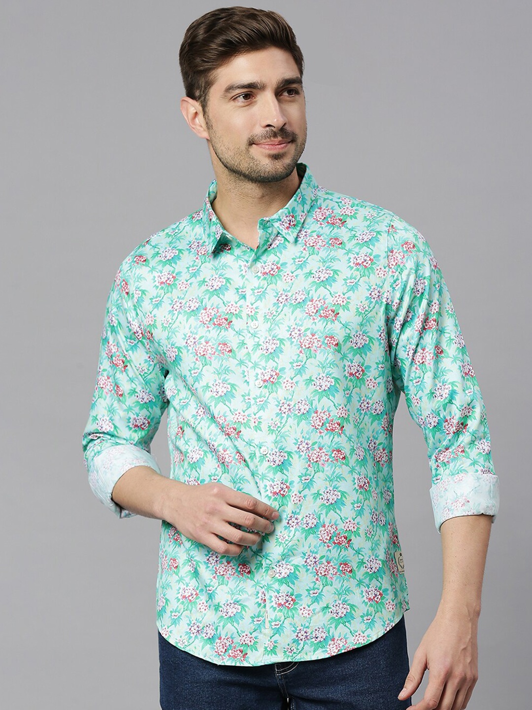 

Thomas Scott Classic Slim Fit Floral Printed Casual Pure Cotton Shirt, Sea green