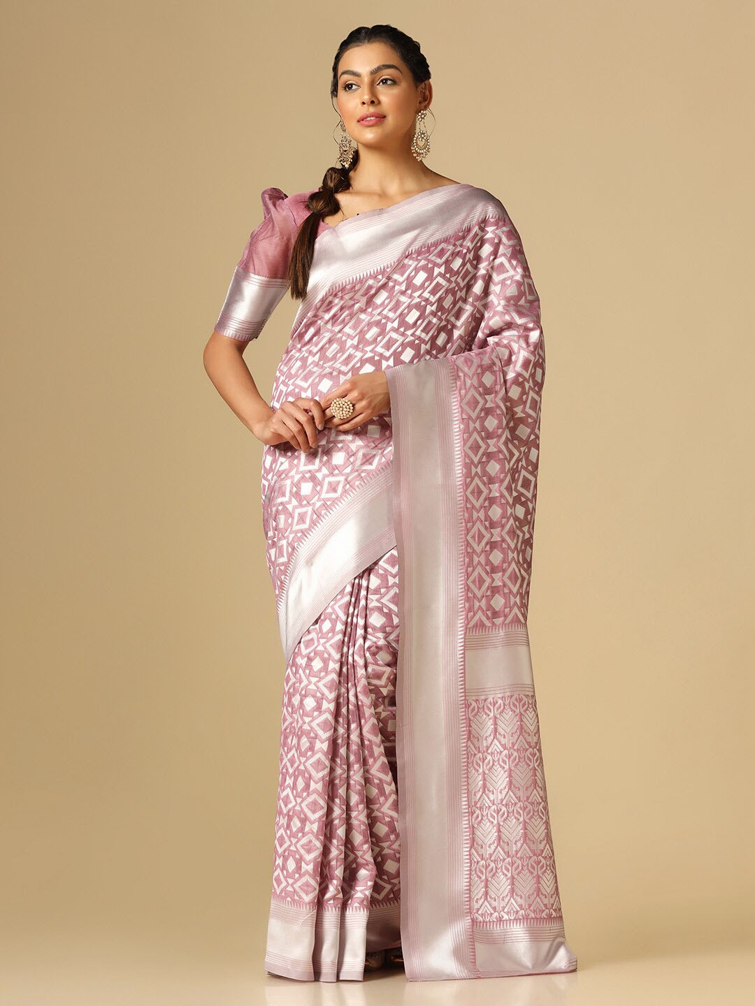 

SIRIL Geometric Woven Design Zari Saree, Purple