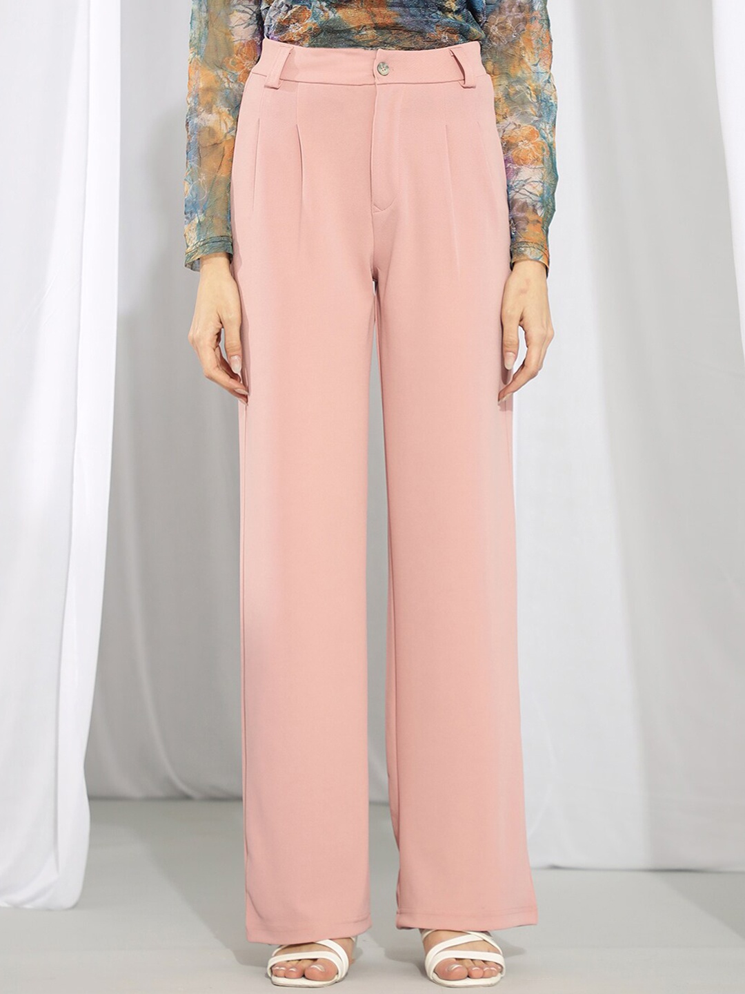 

KOTTY BIZwear Women Relaxed High-Rise Straight Fit Trousers, Pink