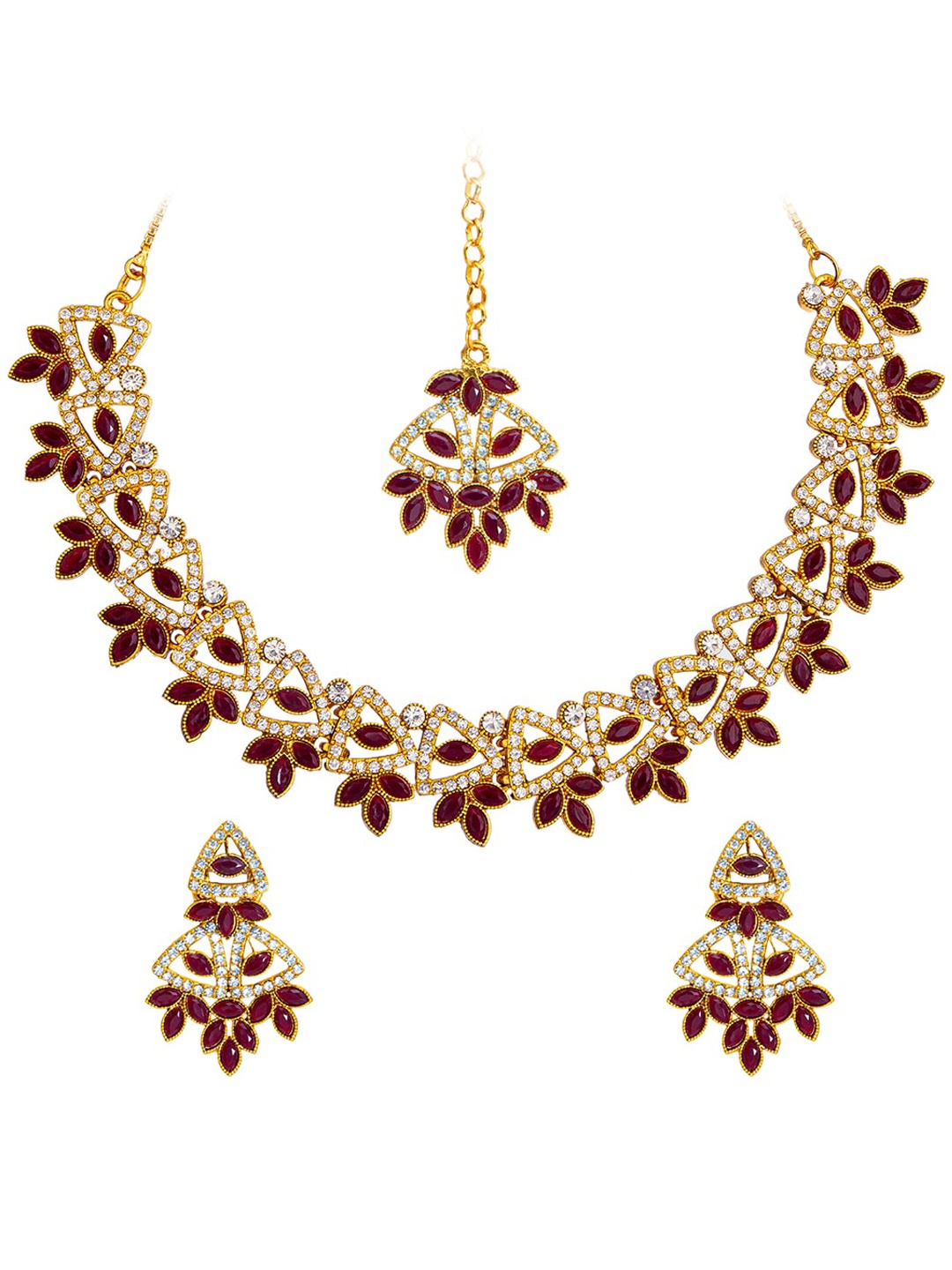 

Shining Jewel - By Shivansh Gold Plated Jewellery Set, Maroon