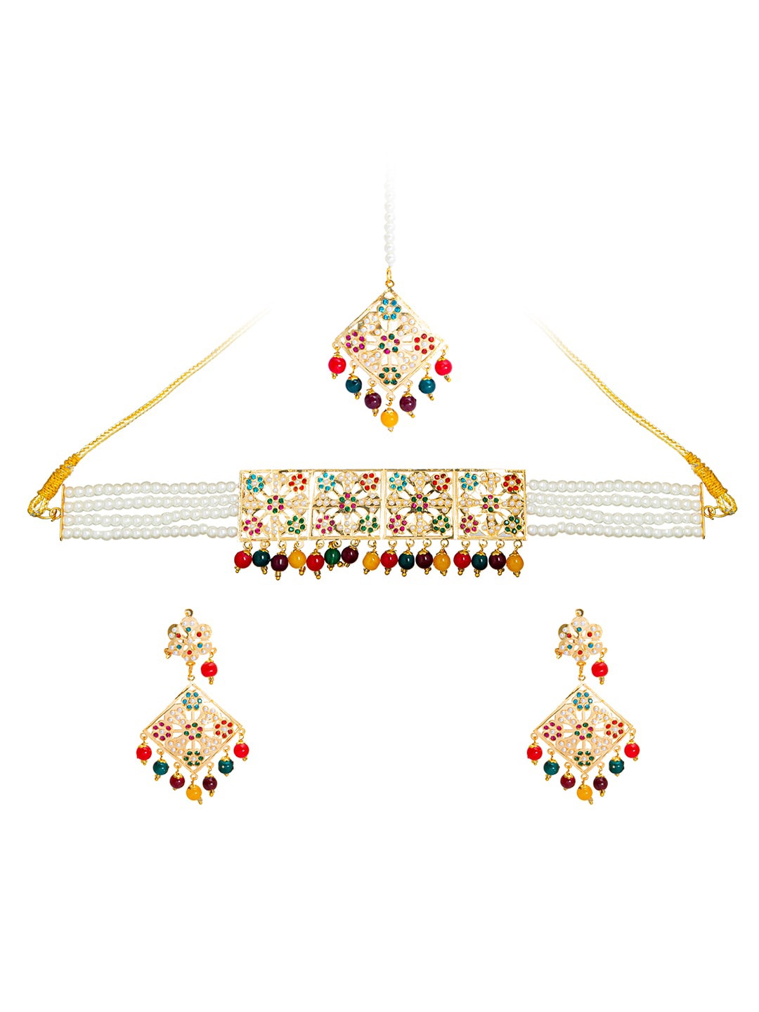 

Shining Jewel - By Shivansh Gold-Plated Beaded Choker Necklace Set