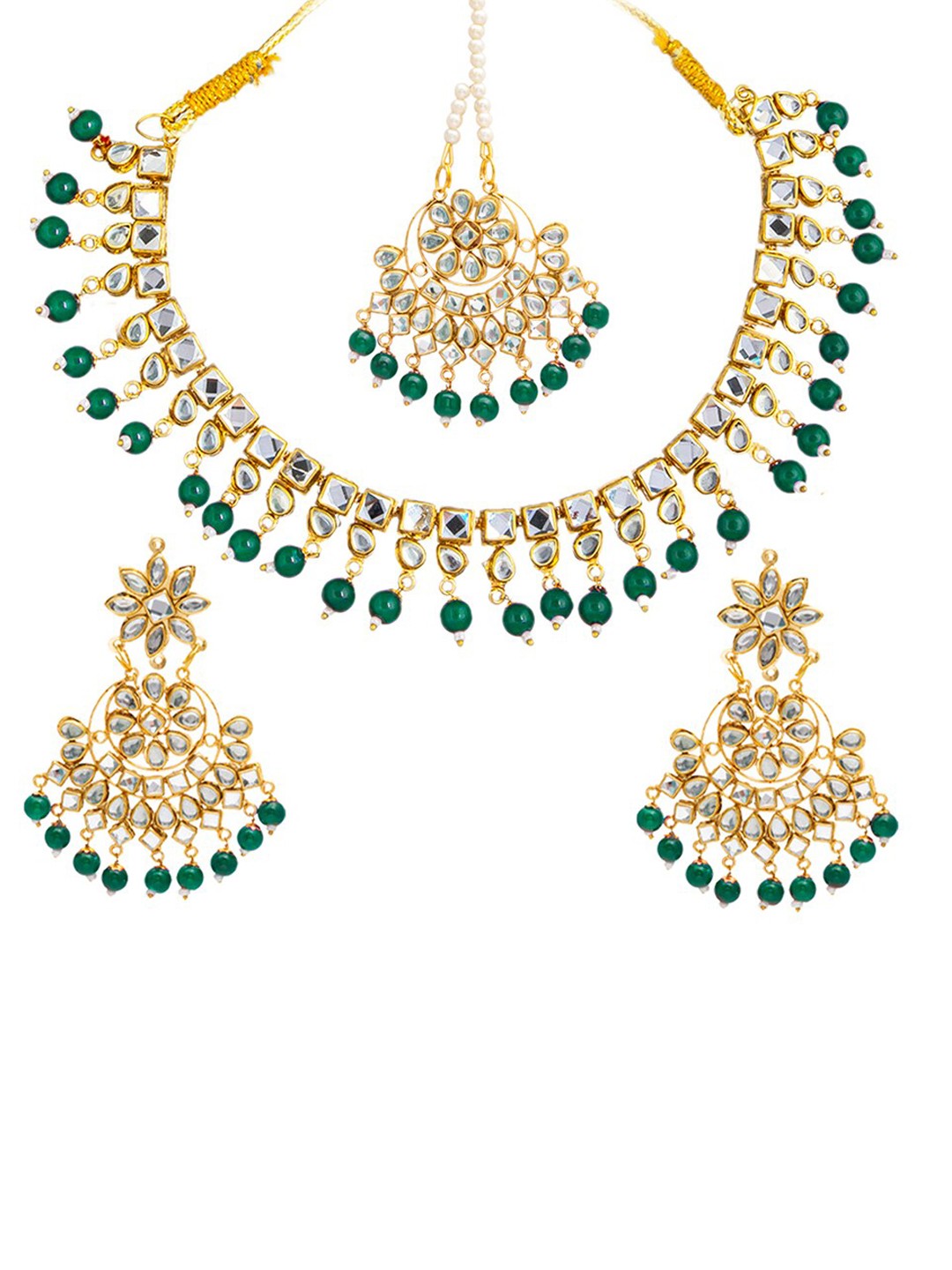 

Shining Jewel - By Shivansh Green Beaded Gold-Plated Bridal Necklace Set