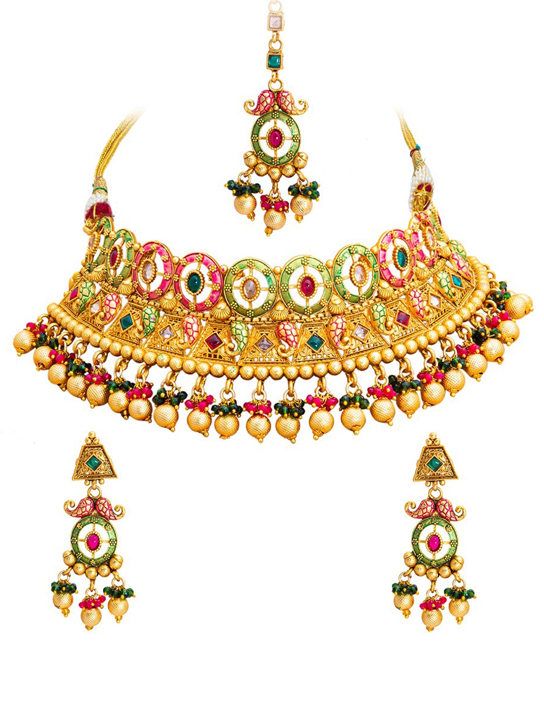 

Shining Jewel - By Shivansh Gold Plated Stone-Studded & Beaded Jewellery Set