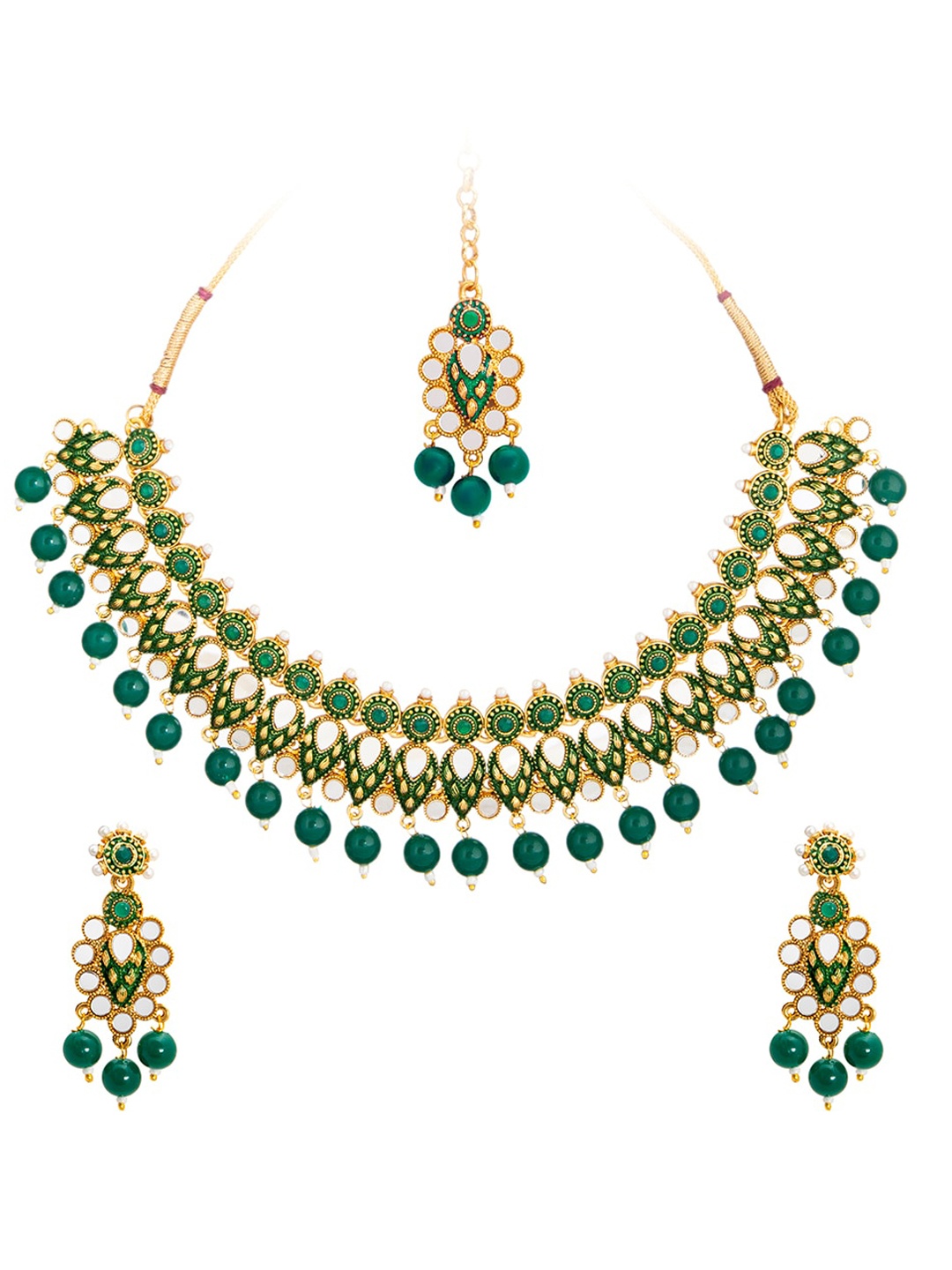 

Shining Jewel - By Shivansh Gold-Plated Green Beaded Bridal Jewellery Set