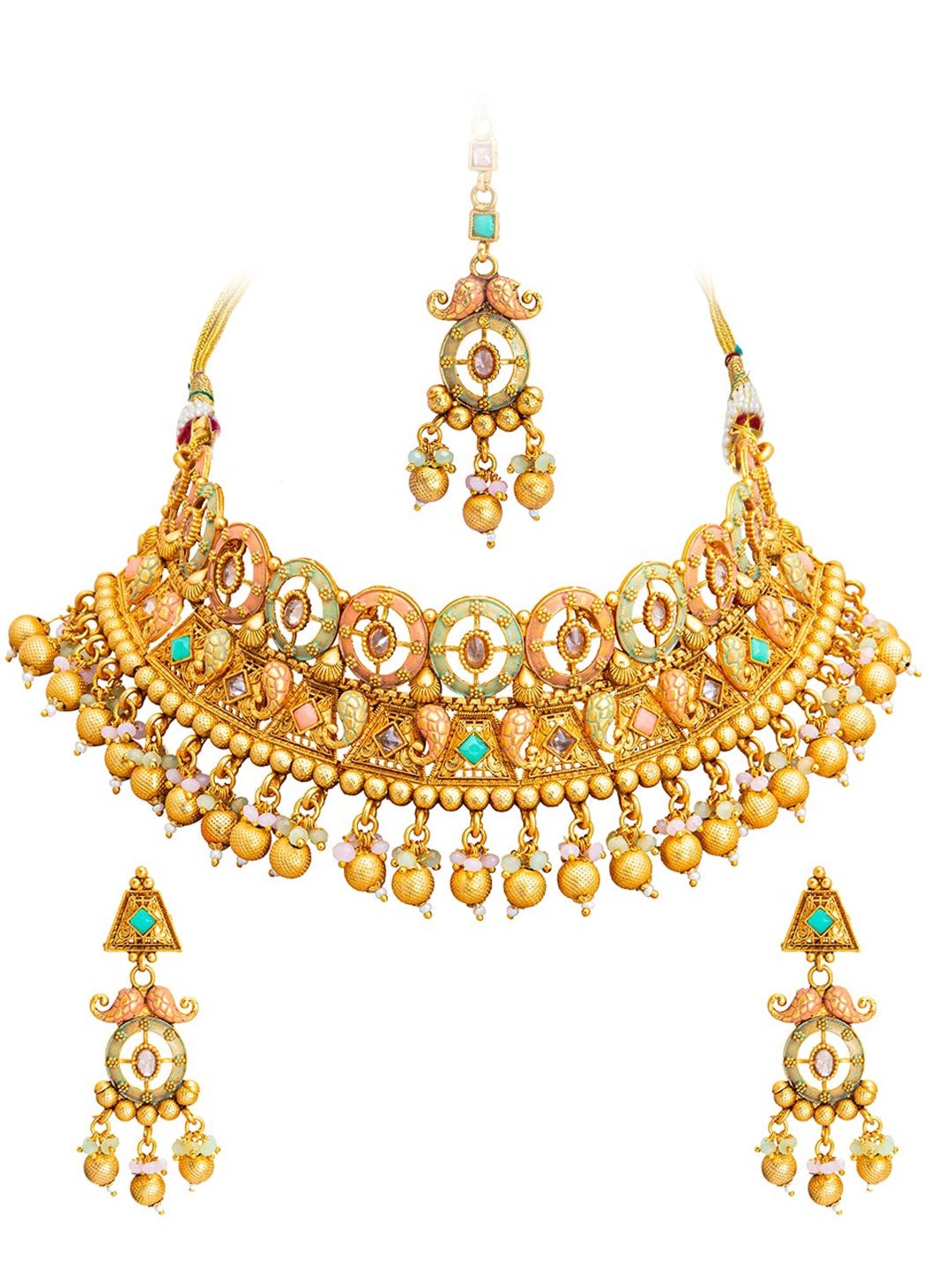 

Shining Jewel - By Shivansh Gold-Plated Stone-Studded & Beaded Jewellery Set