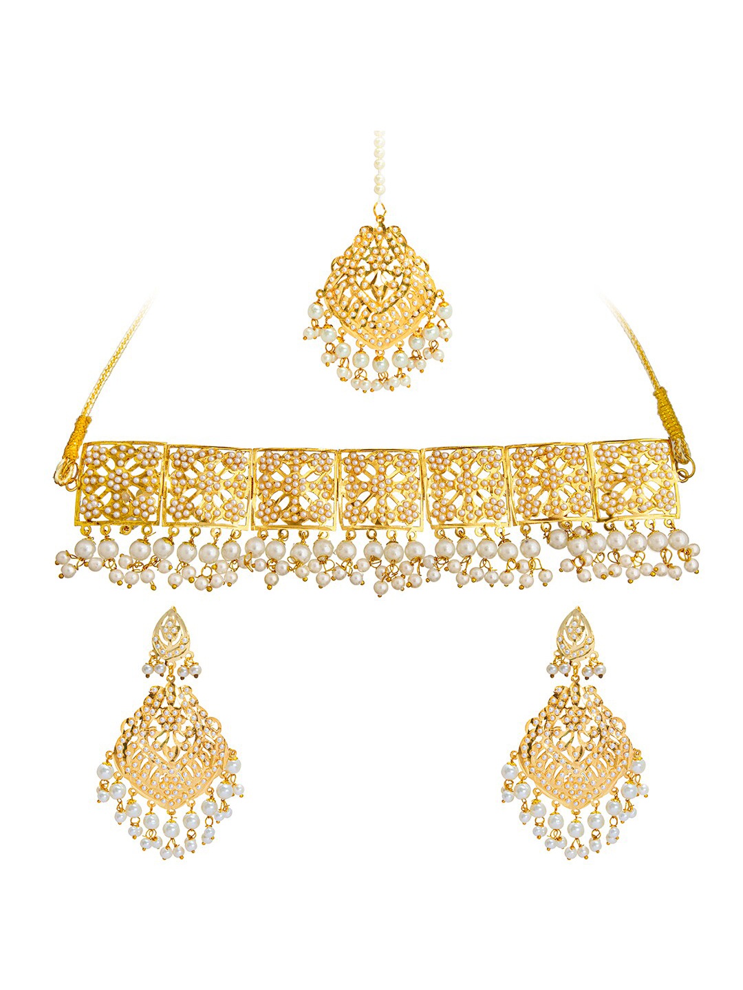 

Shining Jewel - By Shivansh White Brass Gold-Plated Necklace Set