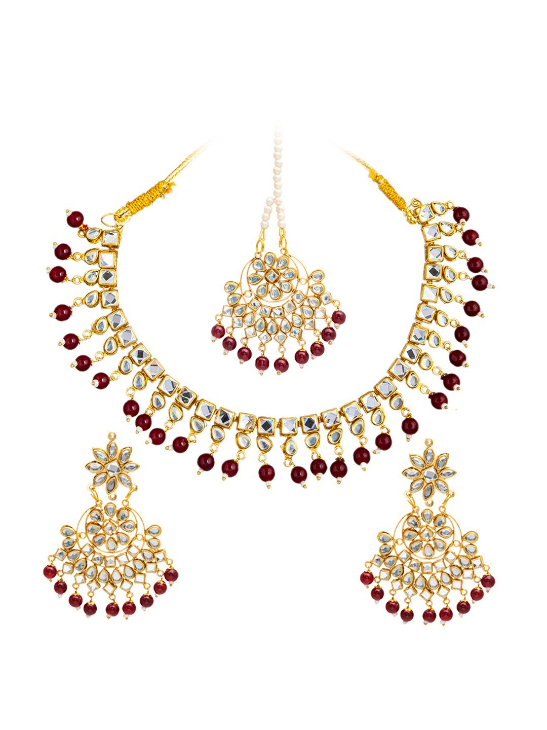 

Shining Jewel - By Shivansh Maroon Beaded Gold-Plated Bridal Necklace Set