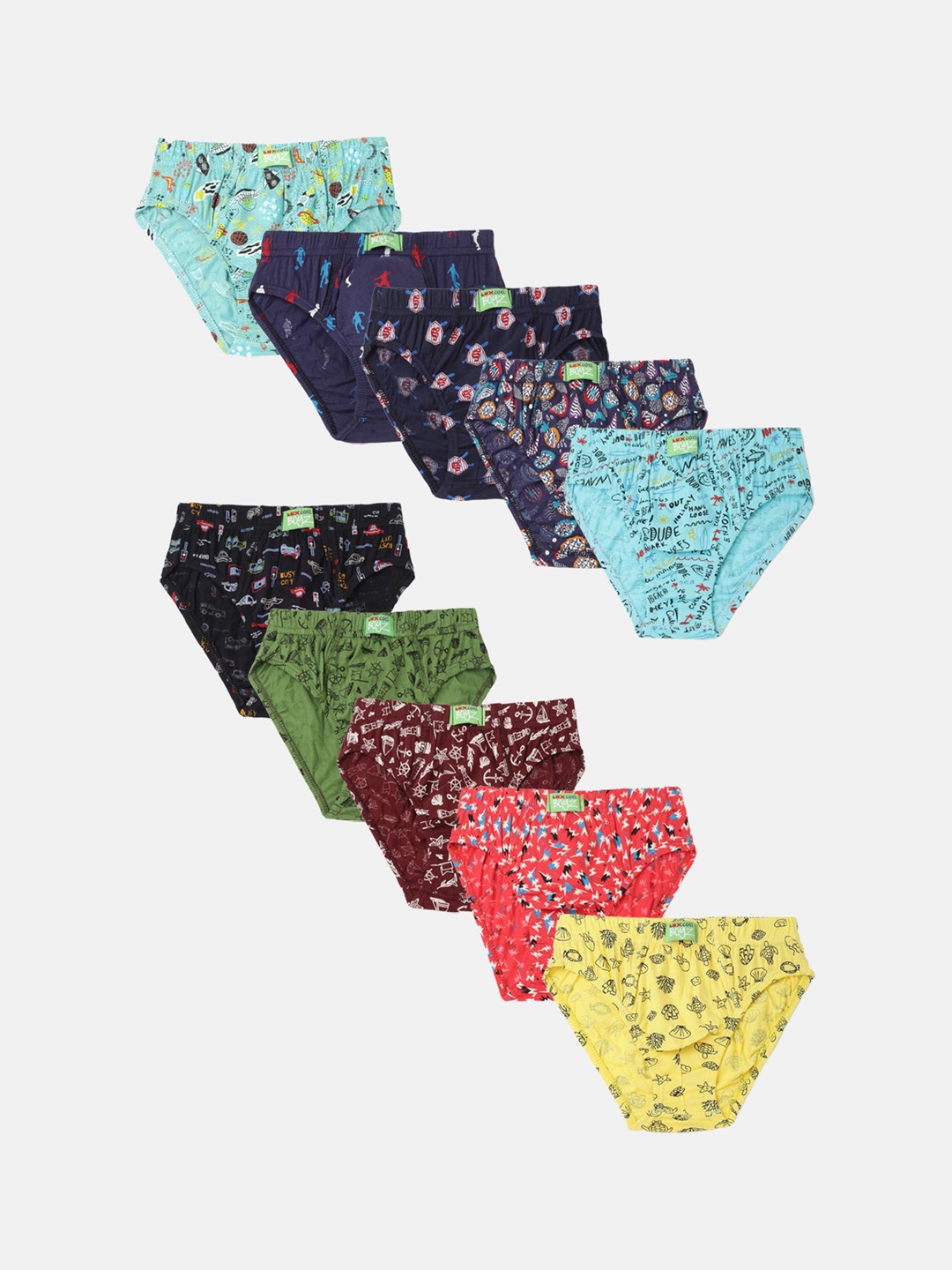 

Lux Cozi Kids Pack Of 10 Assorted Printed Anti Odour Cotton Basic Briefs