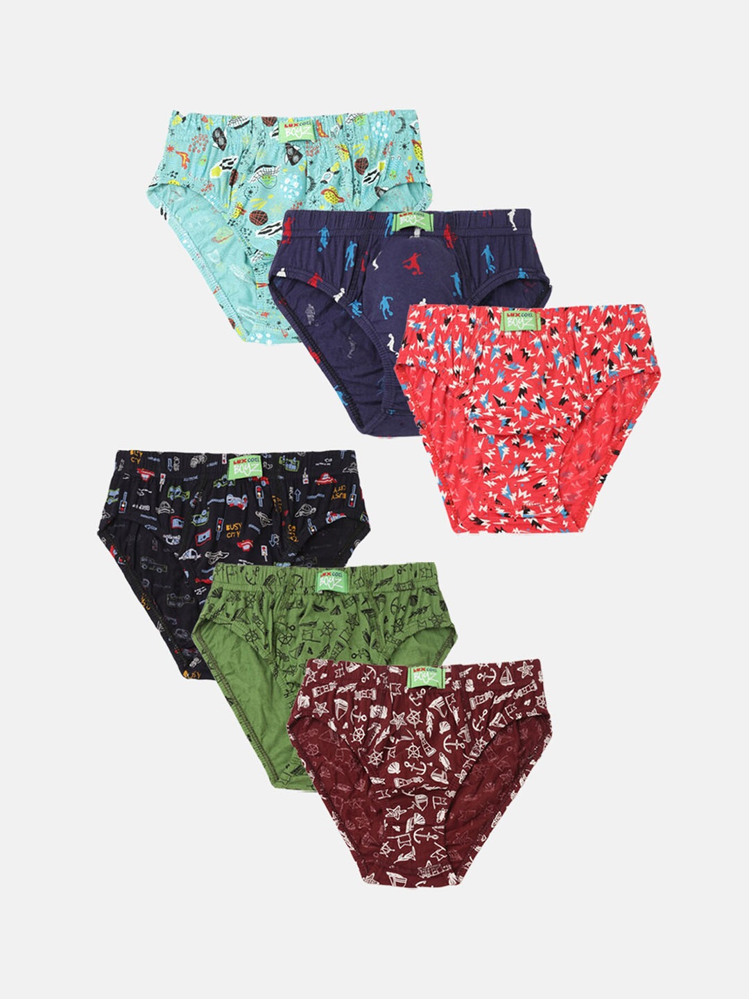 

Lux Cozi Boys Pack Of 6 Assorted Mid-Rise Anti-Odour Basic Briefs
