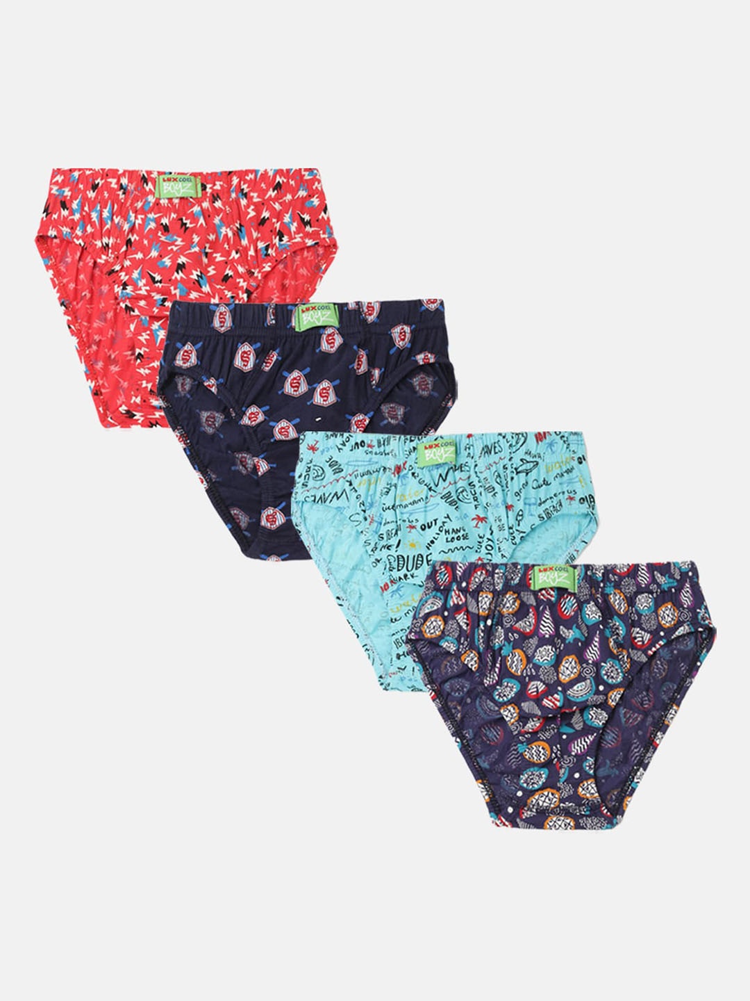 

Lux Cozi Kids Pack Of 4 Assorted Printed Mid-Rise Anti-Odour Cotton Basic Briefs