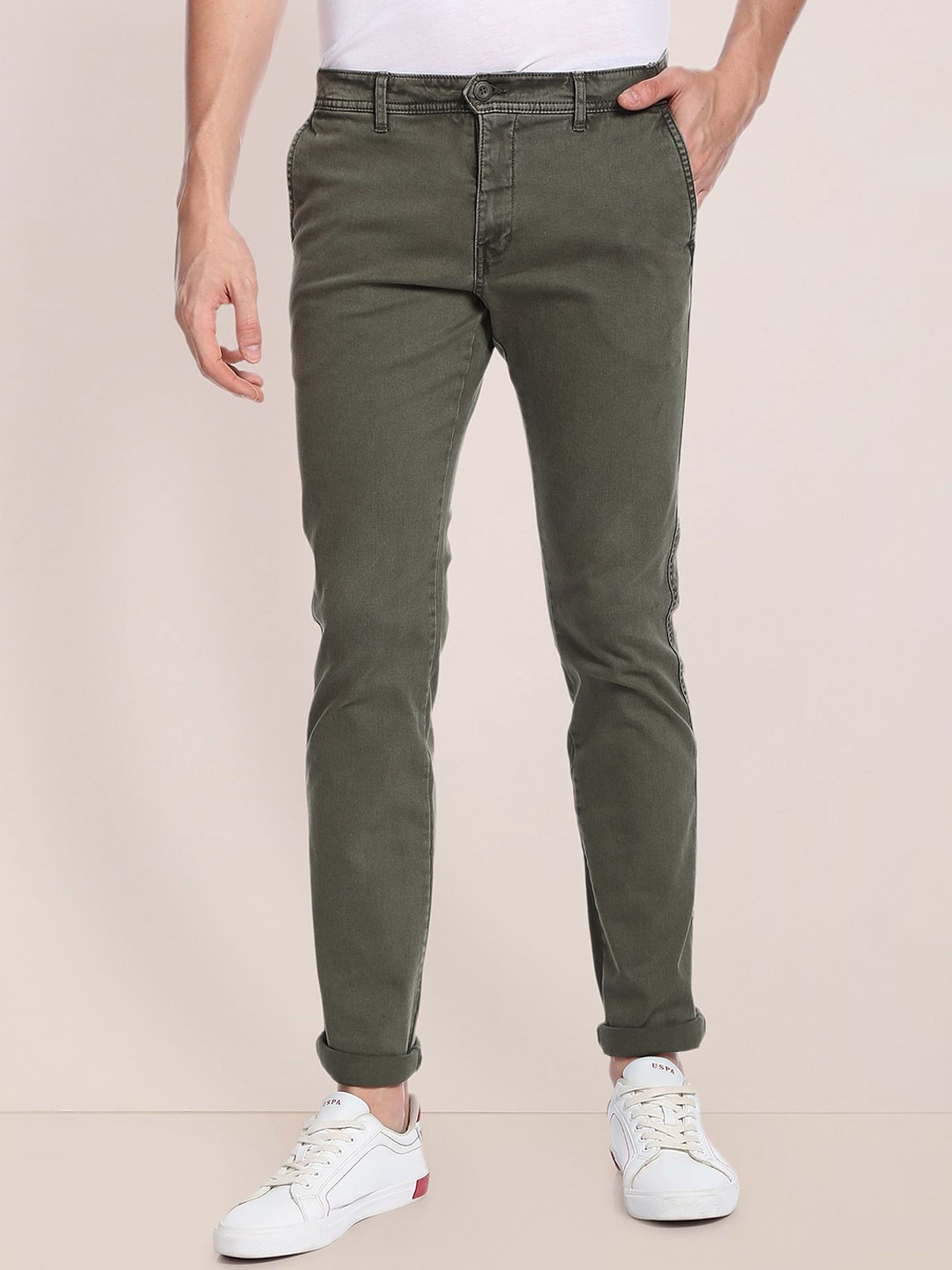 

U.S. Polo Assn. Men Slim Fit Mid-Rise Chinos, Green