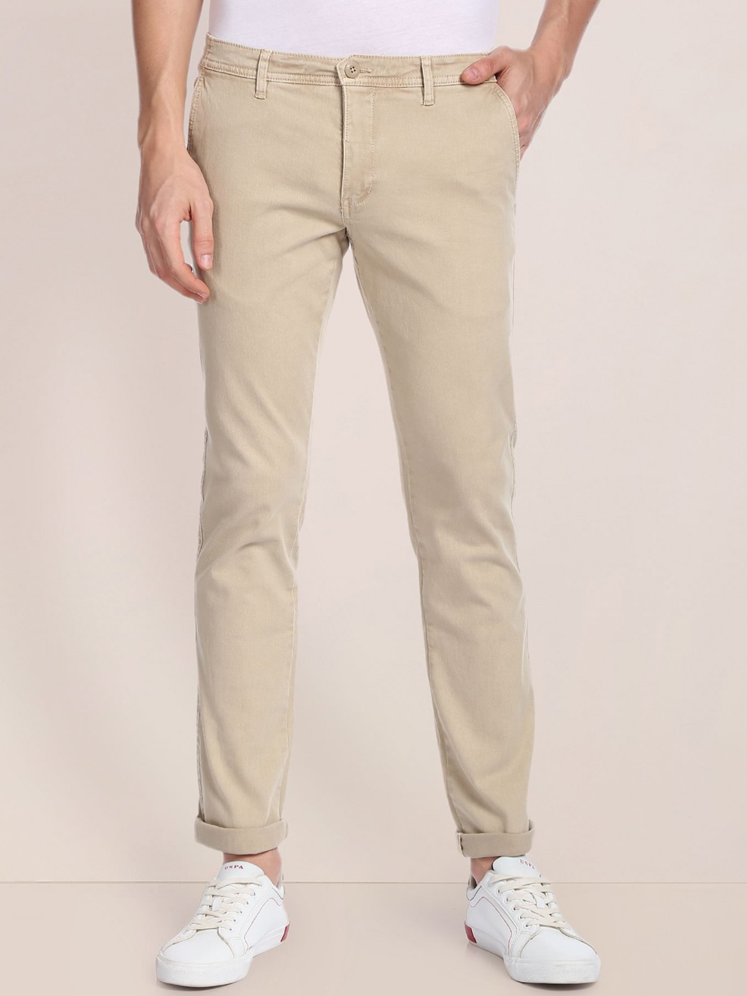 

U.S. Polo Assn. Men Slim Fit Mid-Rise Chinos, Beige
