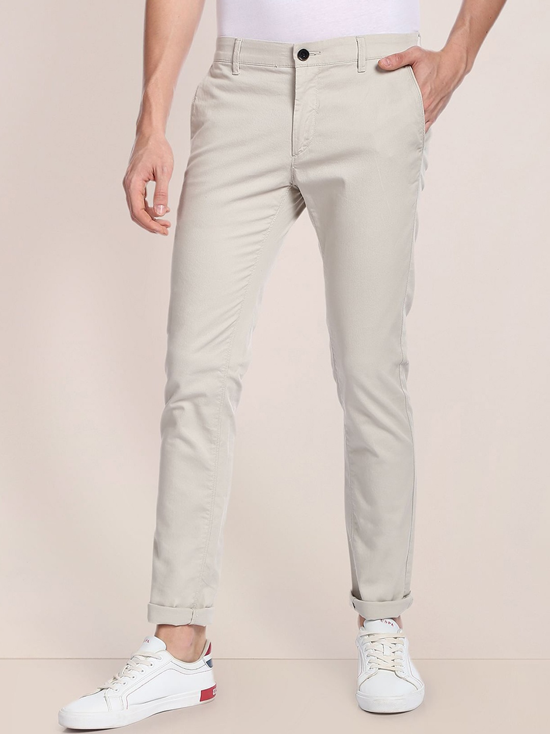 

U.S. Polo Assn. Men Slim Fit Mid-Rise Chinos, Beige