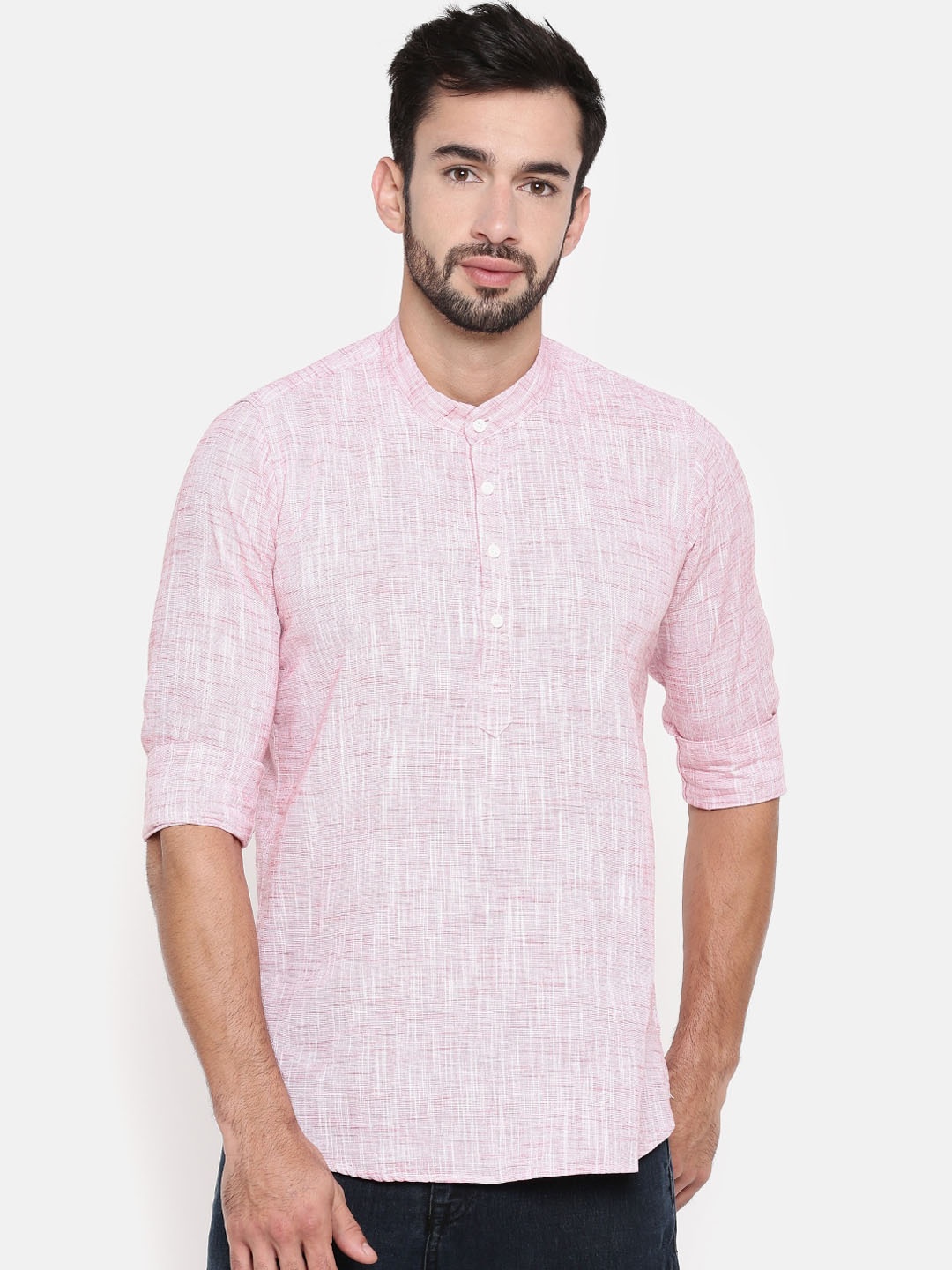 

Cross Court Band Collar Pure Cotton Short Kurta, Pink
