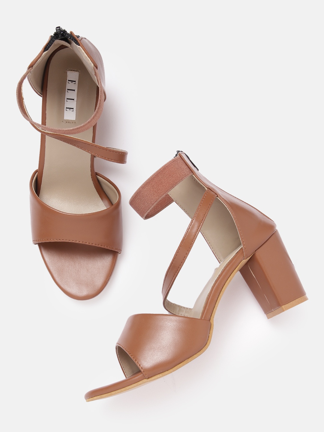 

ELLE Block Heels with Zip Detail, Tan