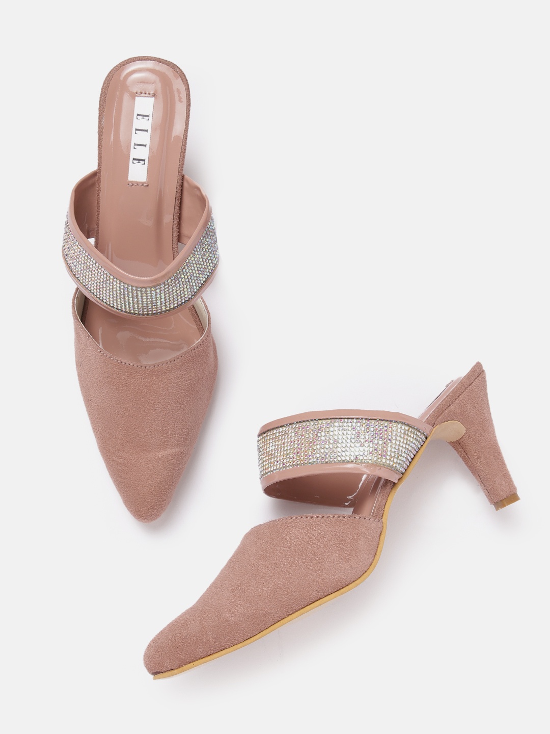 

ELLE Women Stones Embellished Slim Heel Mules, Rose