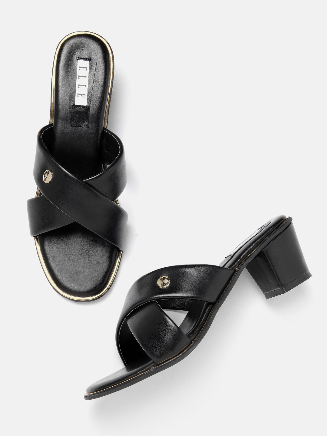 

ELLE Women Open Toe Block Heels, Black